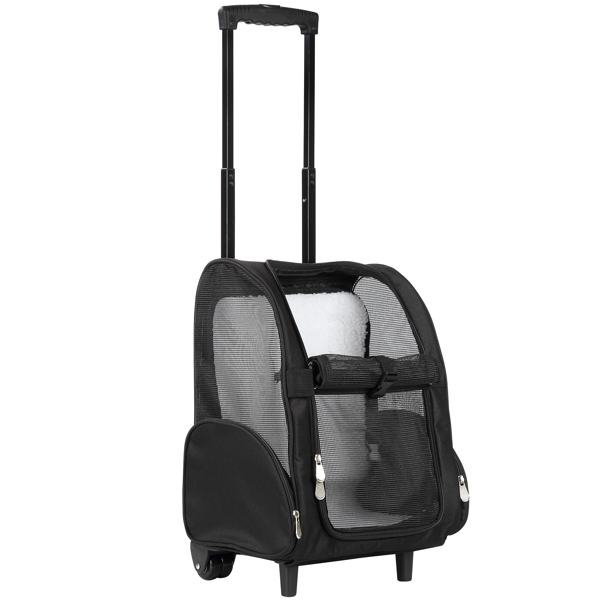 Black Deluxe Backpack Pet Travel Carrier with Double Wheels Approved by Most Airlines 
