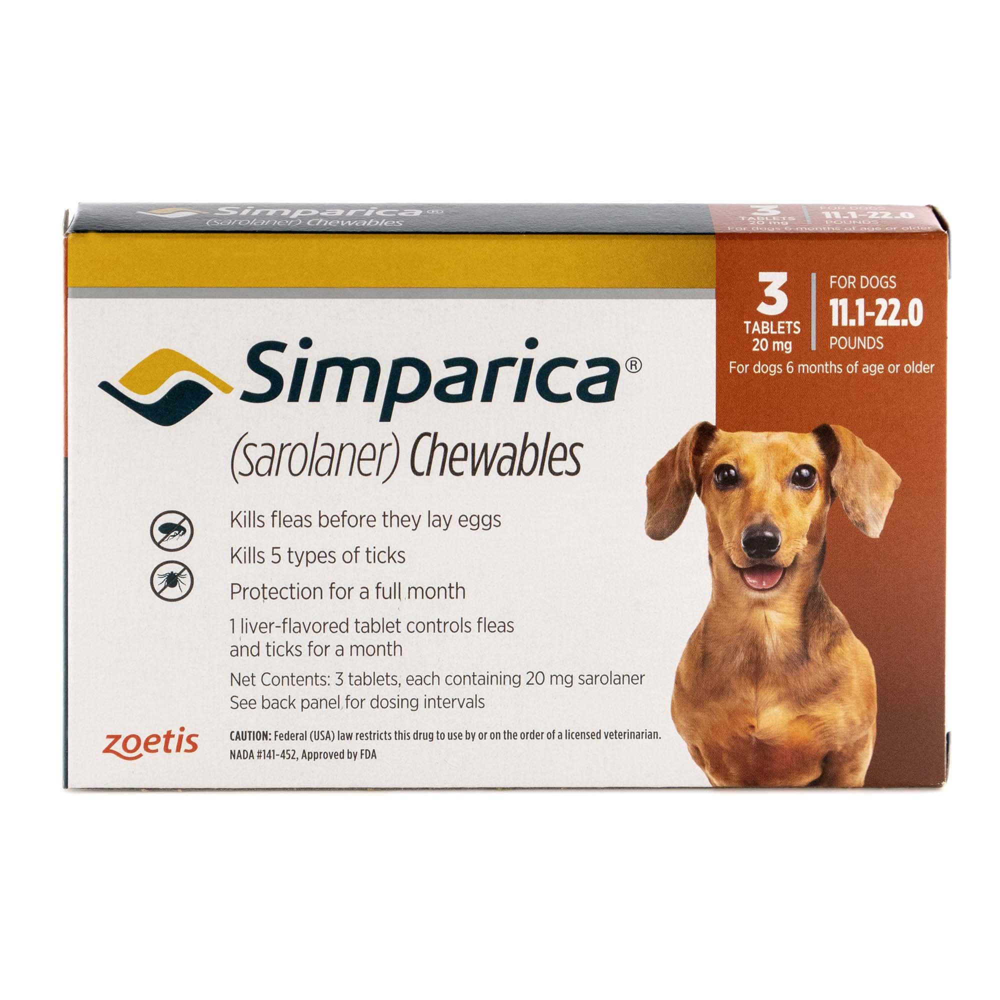 Simparica Chewable For Dogs 11.1-22 Lbs, 3 Month Supply | Petco
