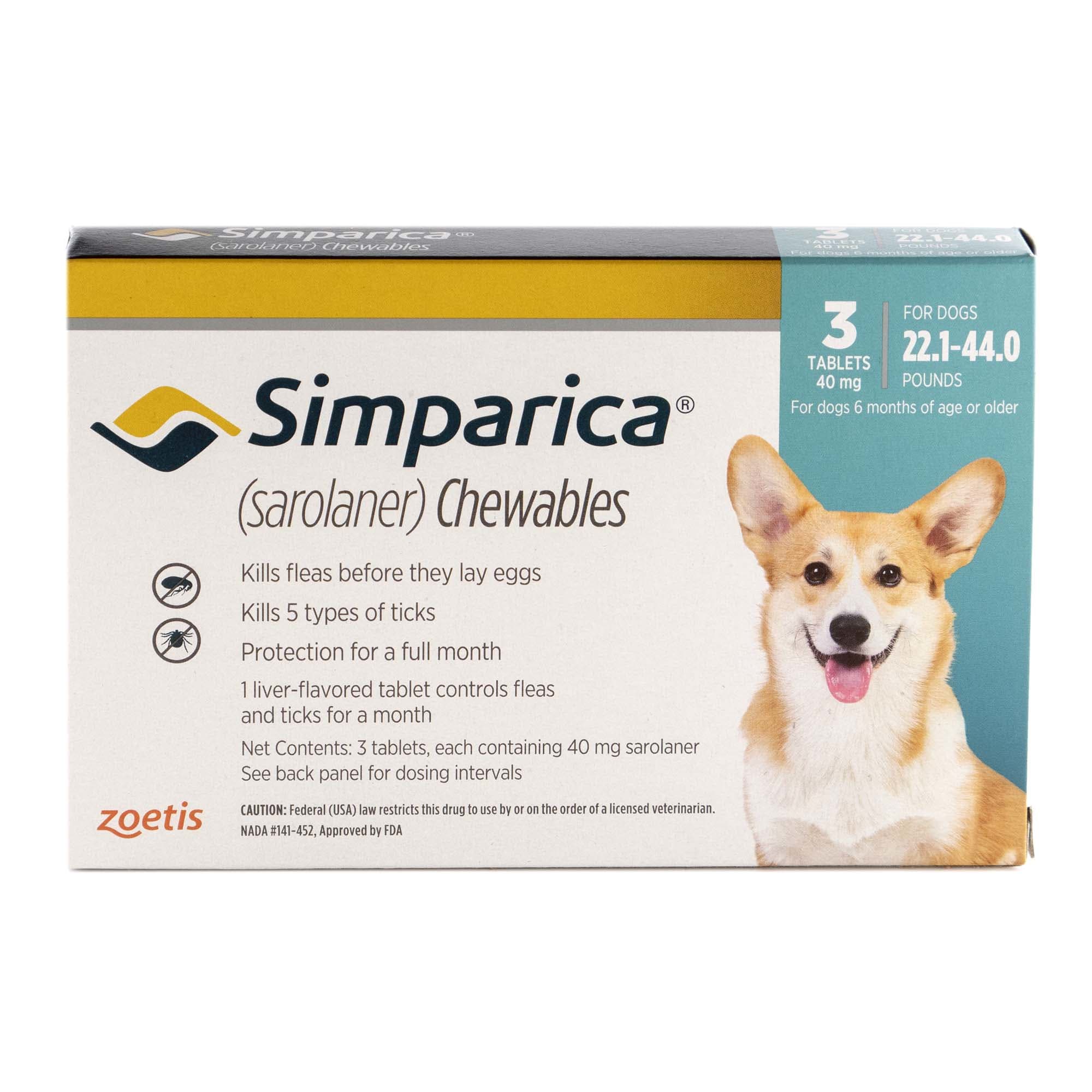Simparica Chewable for Dogs 22.1-44 lbs 