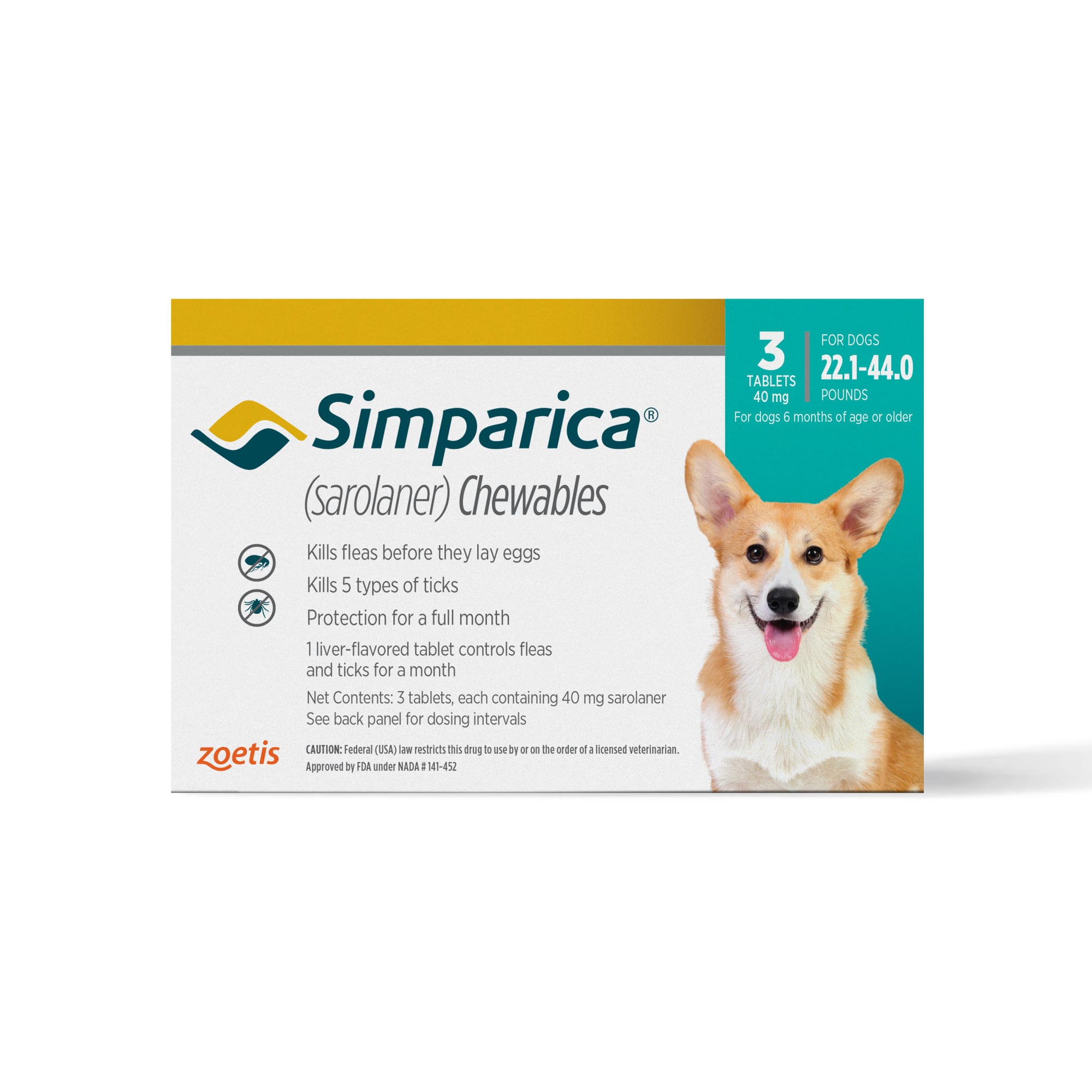 Simparica Chewable for Dogs 22.1 44 lbs 3 Month Supply Petco