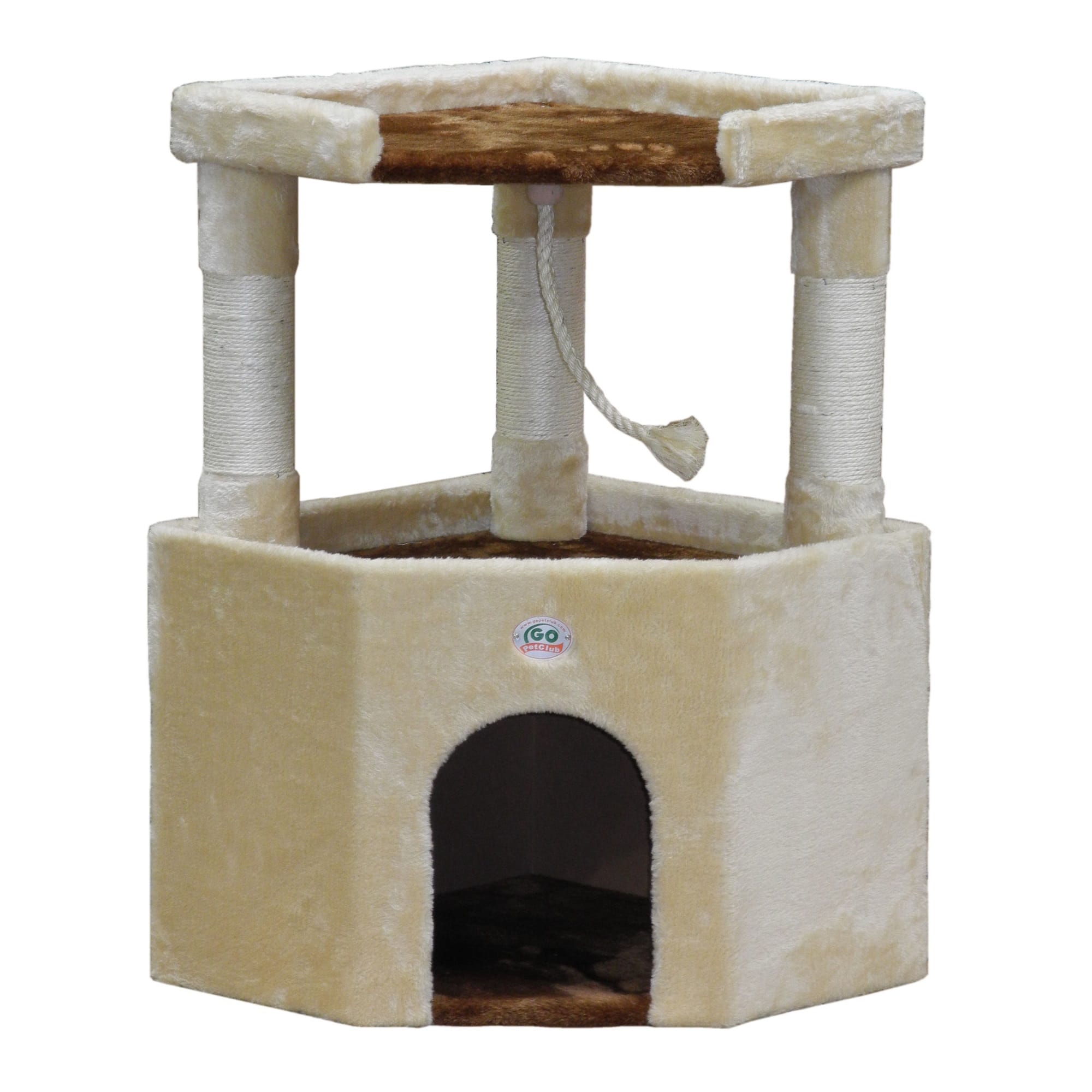 Go Pet Club 32" Cat Tree Condo with Large Perch, Beige & Brown | Petco