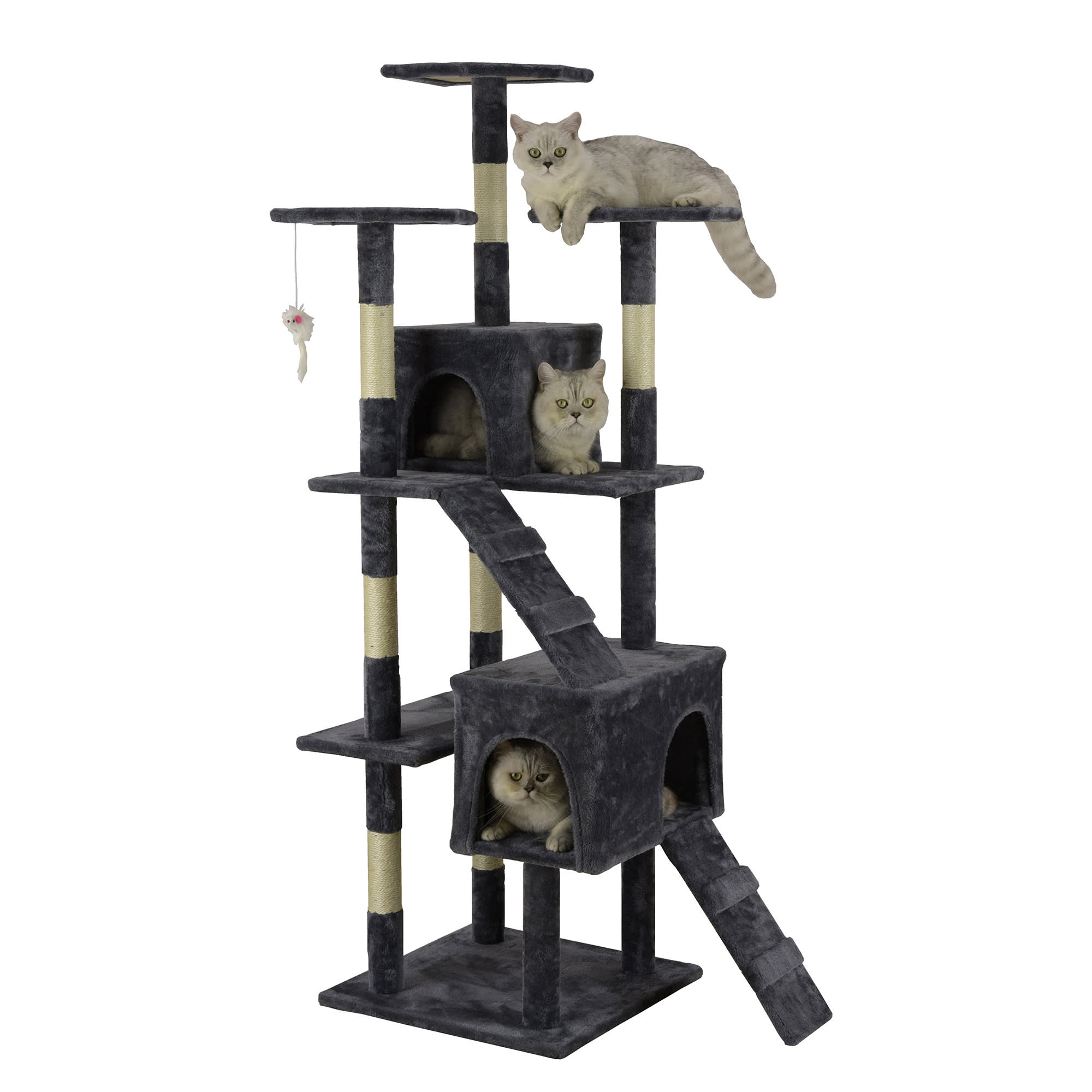 Go Pet Club Economical Gray Cat Tree with Sisal Scratching Posts, 63" H