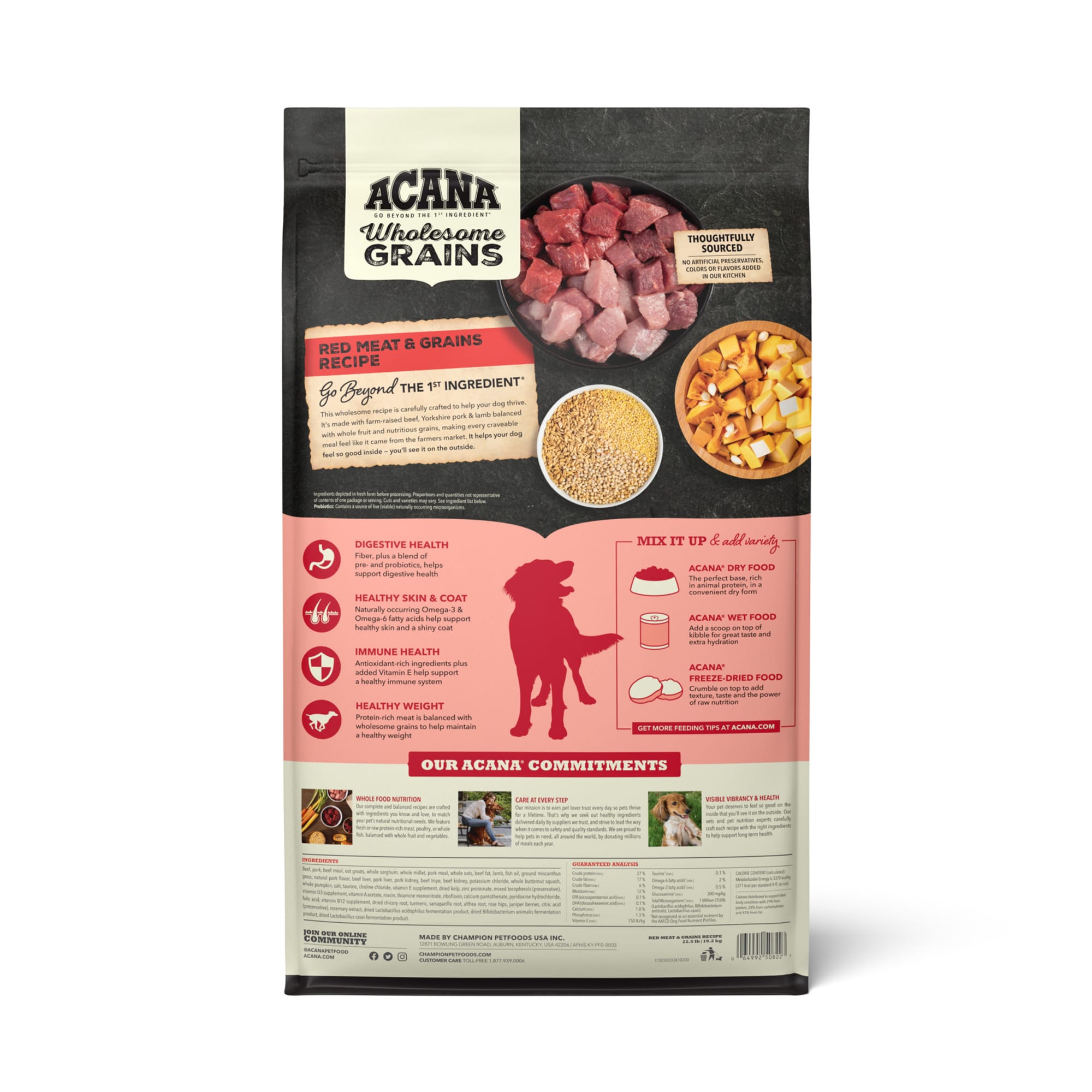 ACANA Wholesome Grains Red Meat Grains Recipe Dry Dog Food 22.5