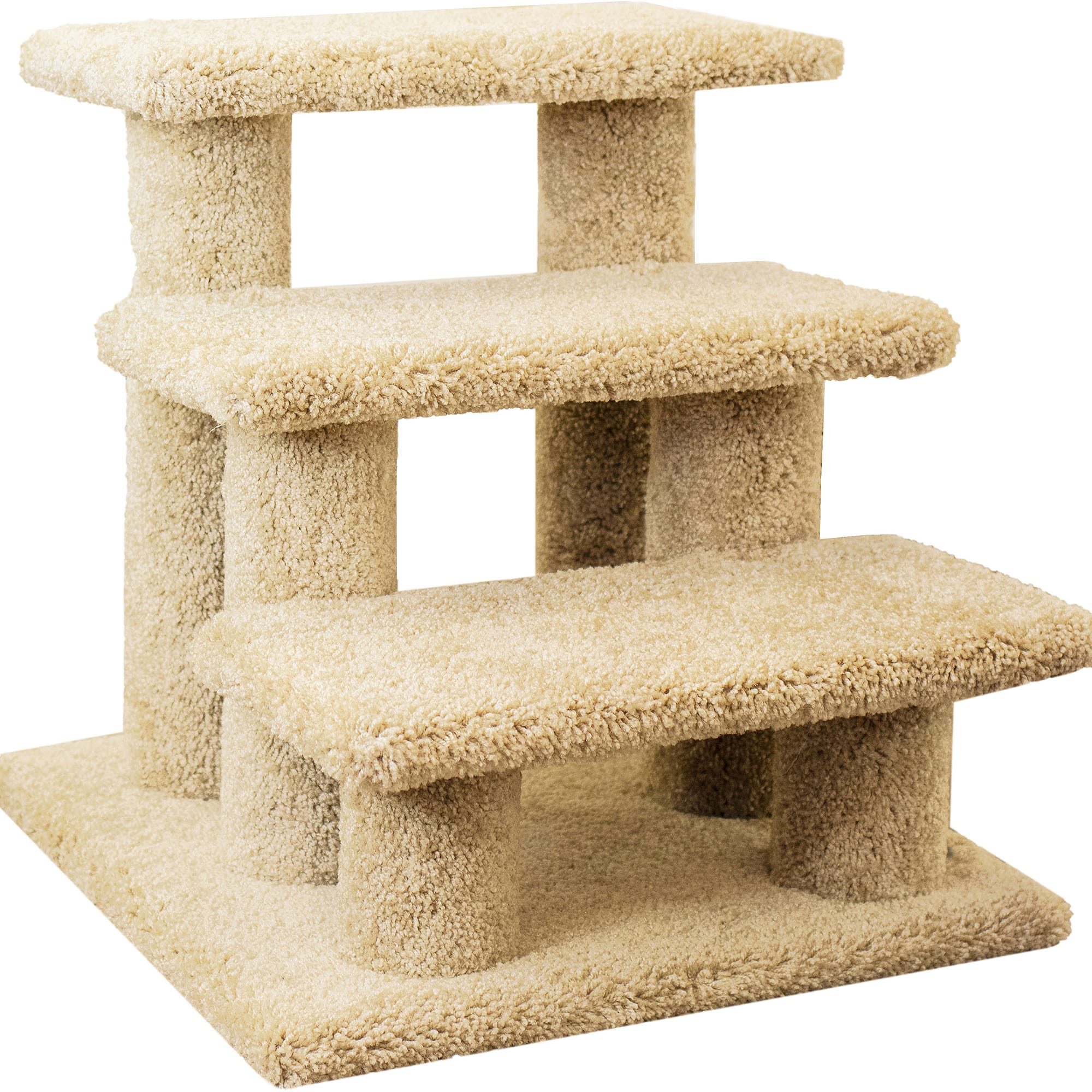 New Cat Condos 3 Level Carpeted Premier Tan Post Stairs, 21" H Petco