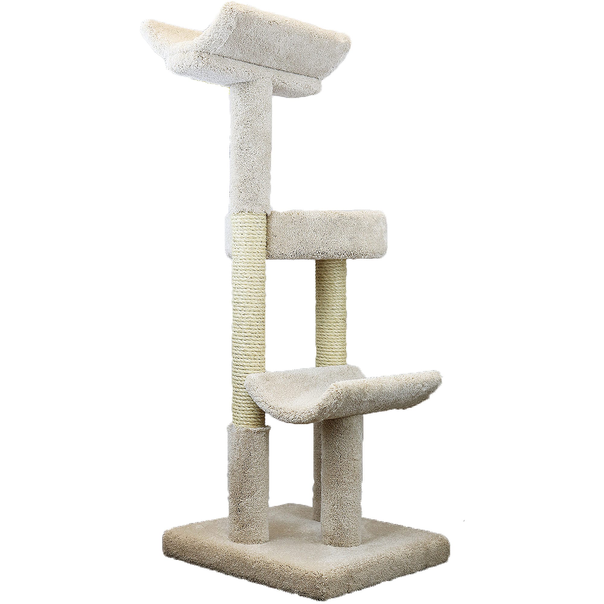 Prestige Cat Trees 3 Level Solid Wood Tan Double Scratching Post Cat Tower 56 H