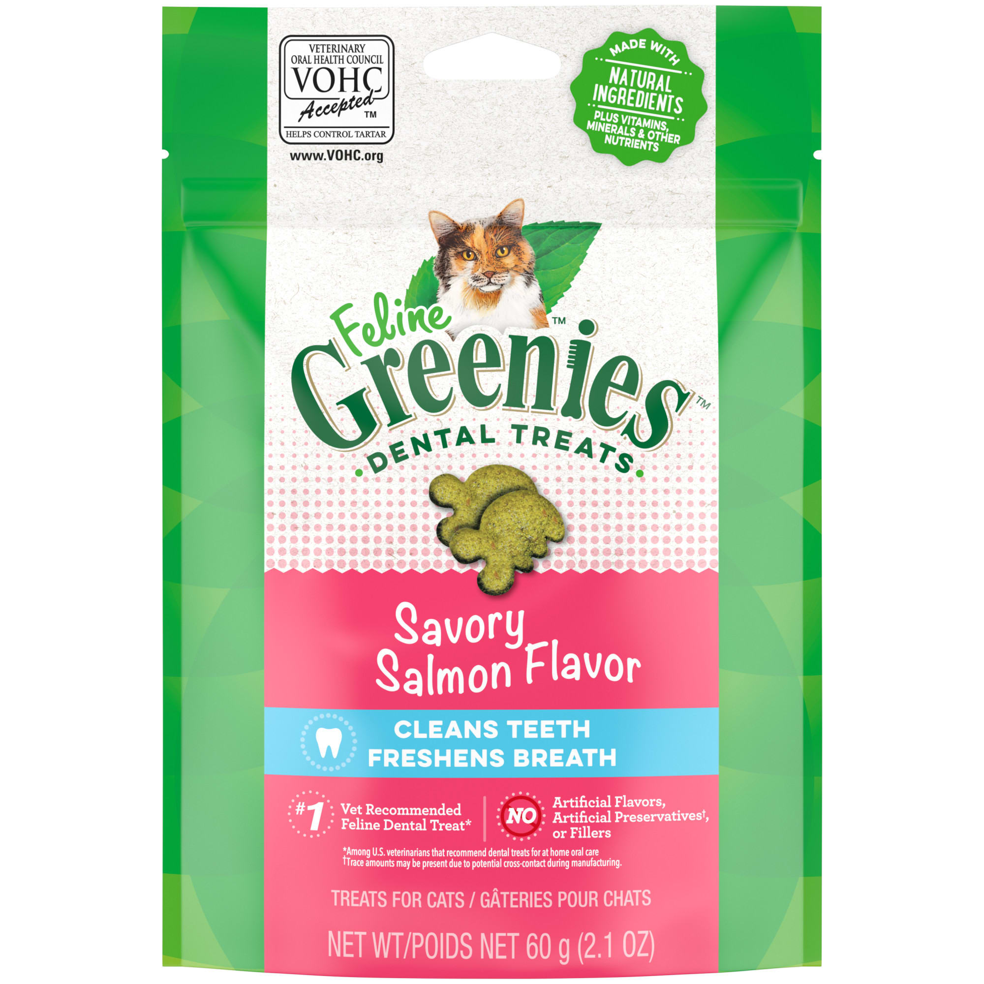 Feline Greenies Savory Salmon Flavor Adult Dental Cat Treats, 2.1 oz