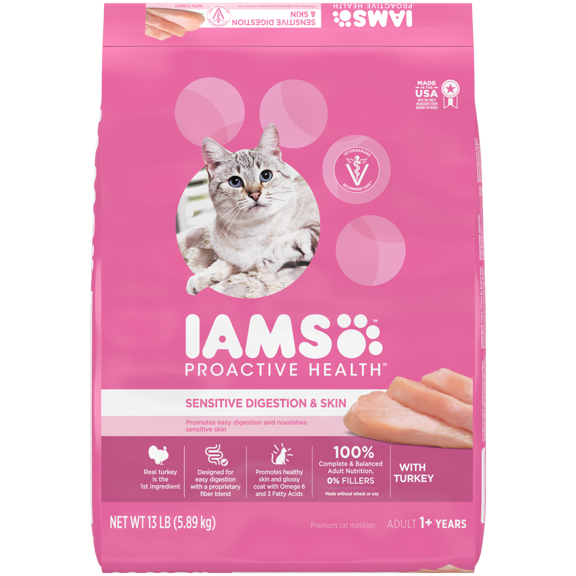 Iams ProActive Health Sensitive Digestion Skin Turkey Adult Dry Cat Food 13 lbs