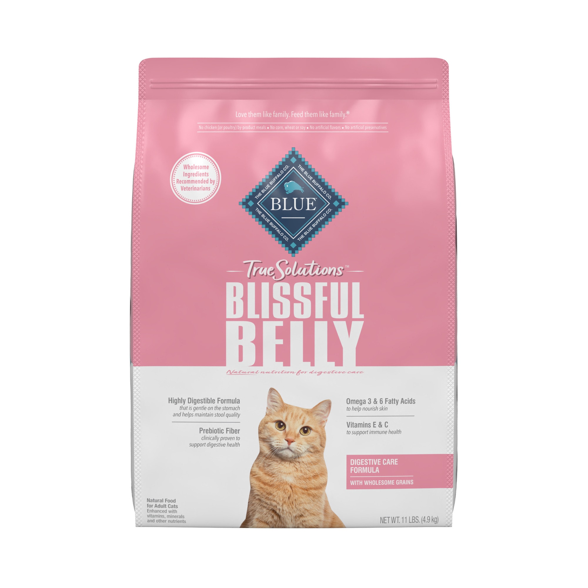 Blue Buffalo True Solutions Blissful Belly Chicken Recipe Natural Digestive  Care Adult Dry Cat Food, 11 lbs.