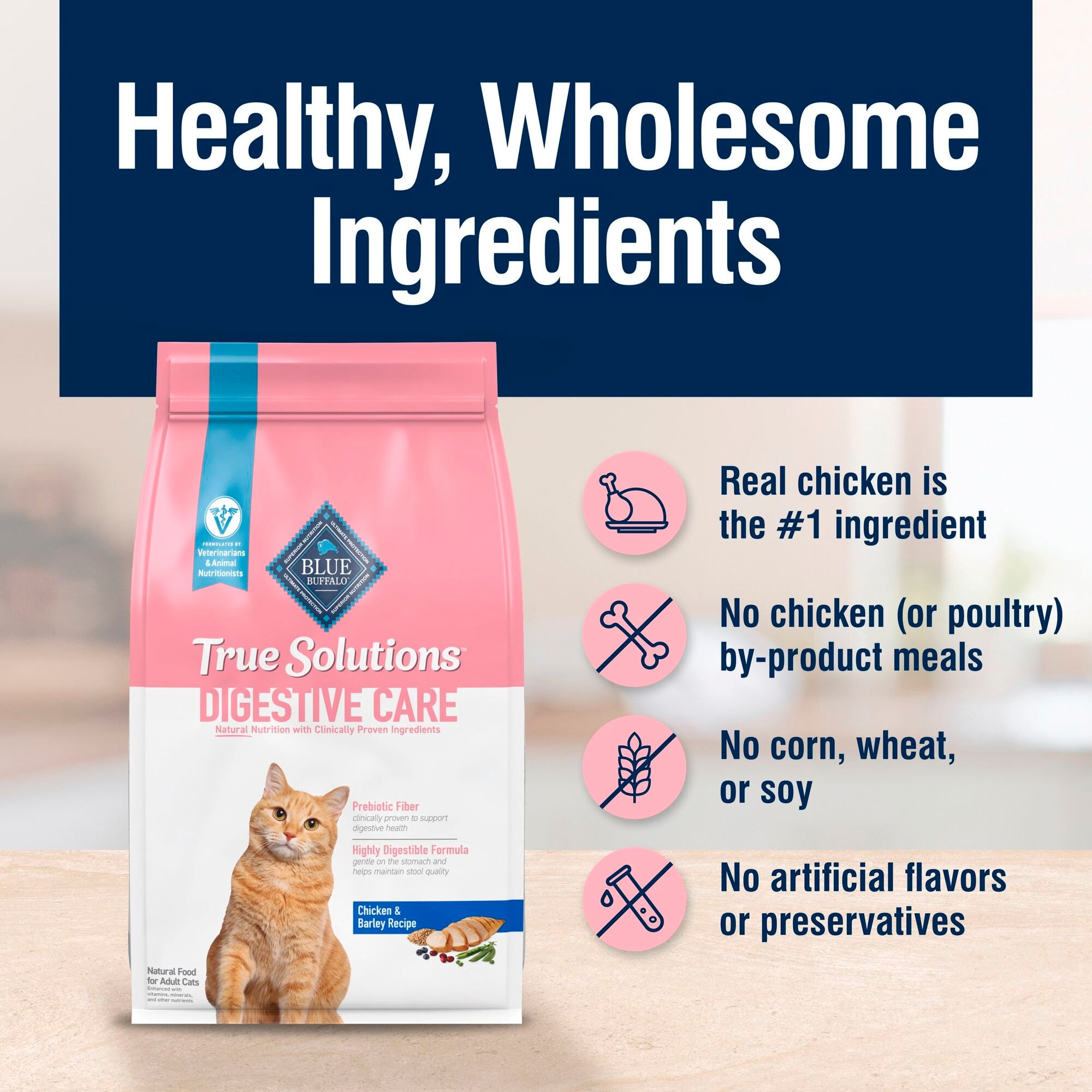 Blue Buffalo True Solutions Blissful Belly Digestive Care Chicken Natural Dry Food for Adult Cats 11 lbs