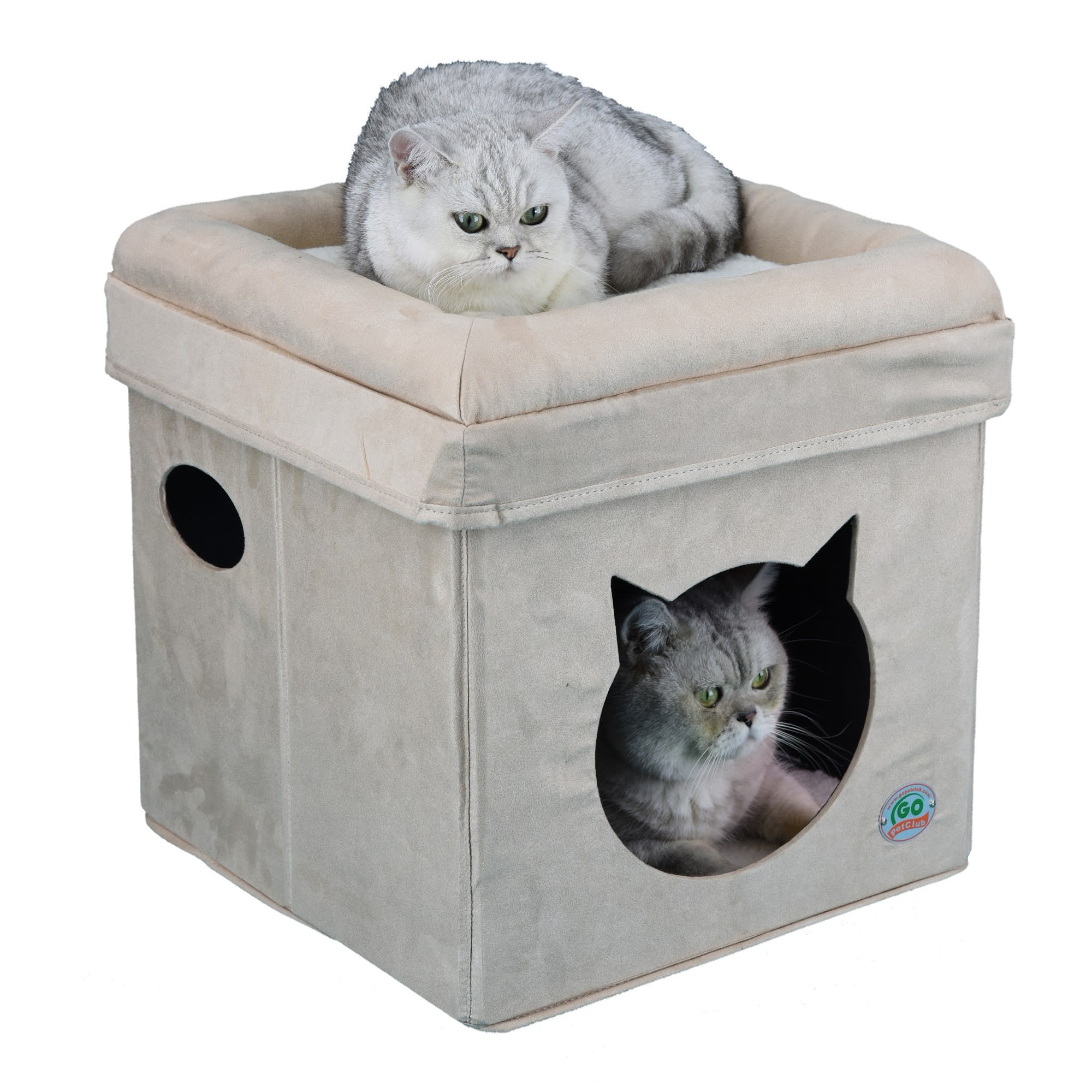 Go Pet Club Beige Cat Face Comfy Cube Bed, 16