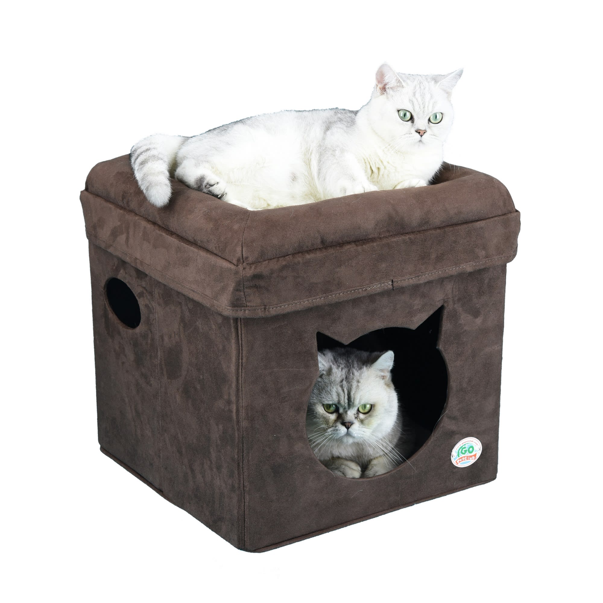 Go Pet Club Brown Cat Face Comfy Cube Bed, 16