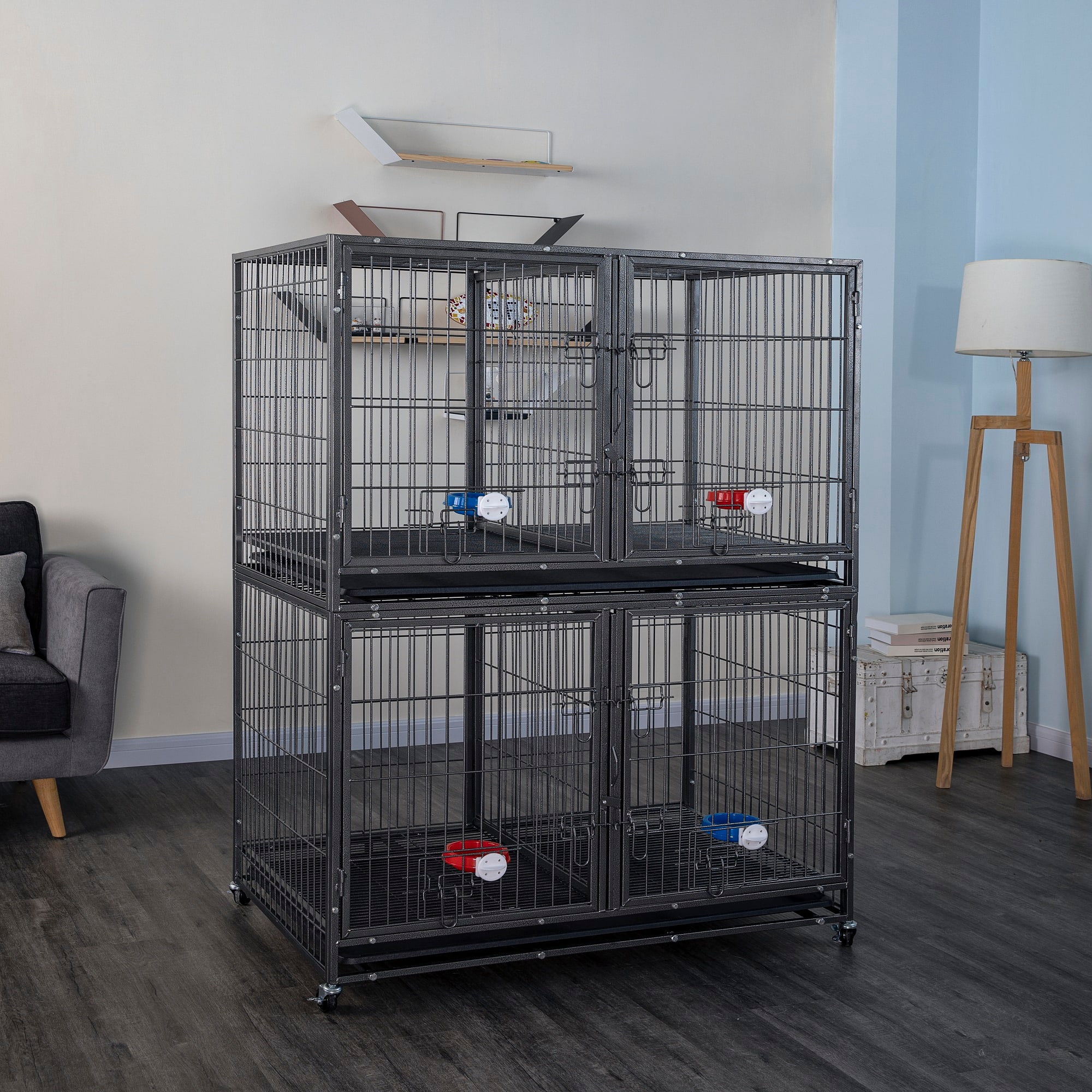 Stackable dog shop crates on wheels