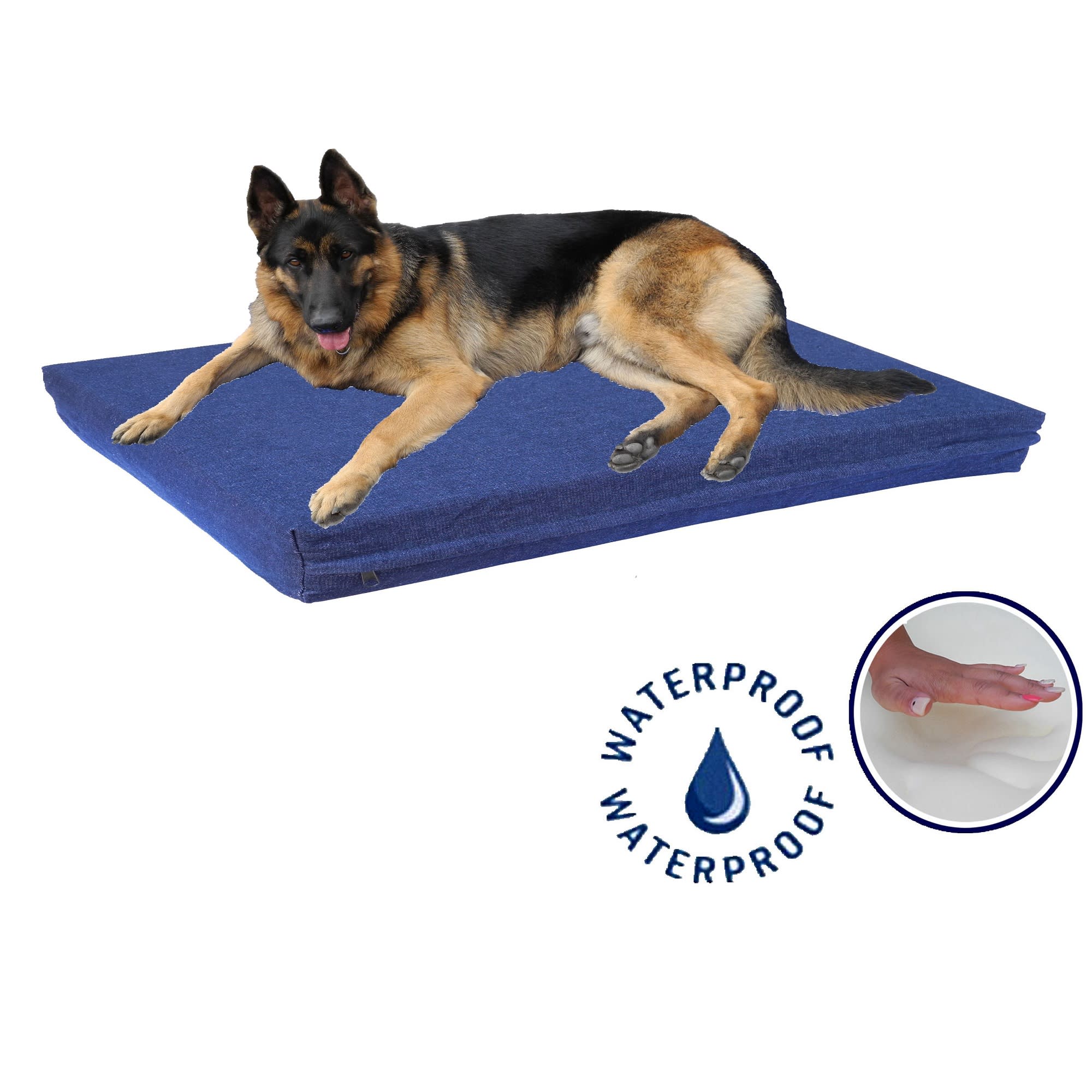 Go Pet Club Solid Memory Foam Blue Dog Bed with Waterproof Cover, 28" L