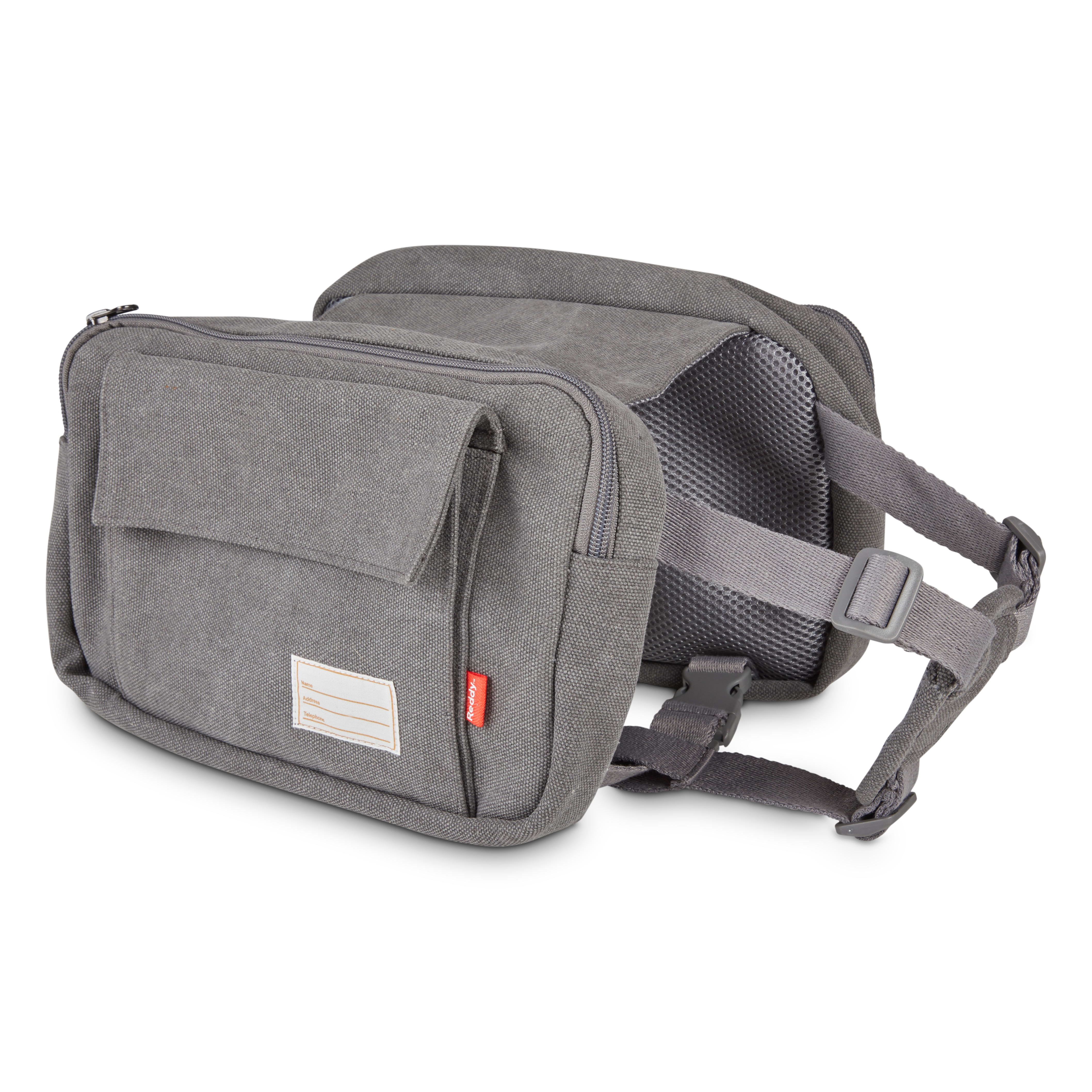 Reddy Grey Canvas Medium Dog Saddle Bag & Mesh Lining