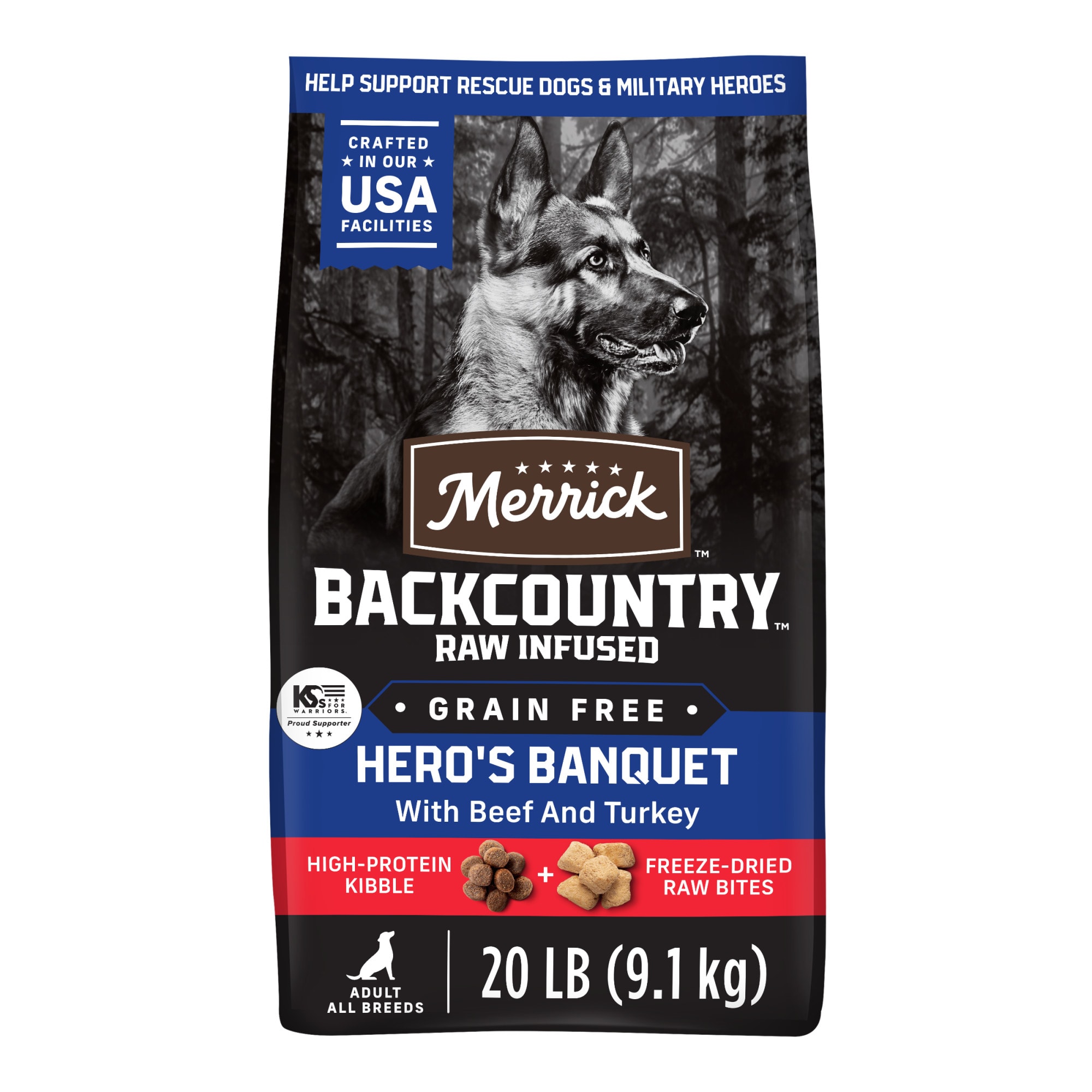 Merrick Backcountry Raw Infused Grain Free Hero s Banquet Recipe Freeze Dried Dog Food 20 lbs