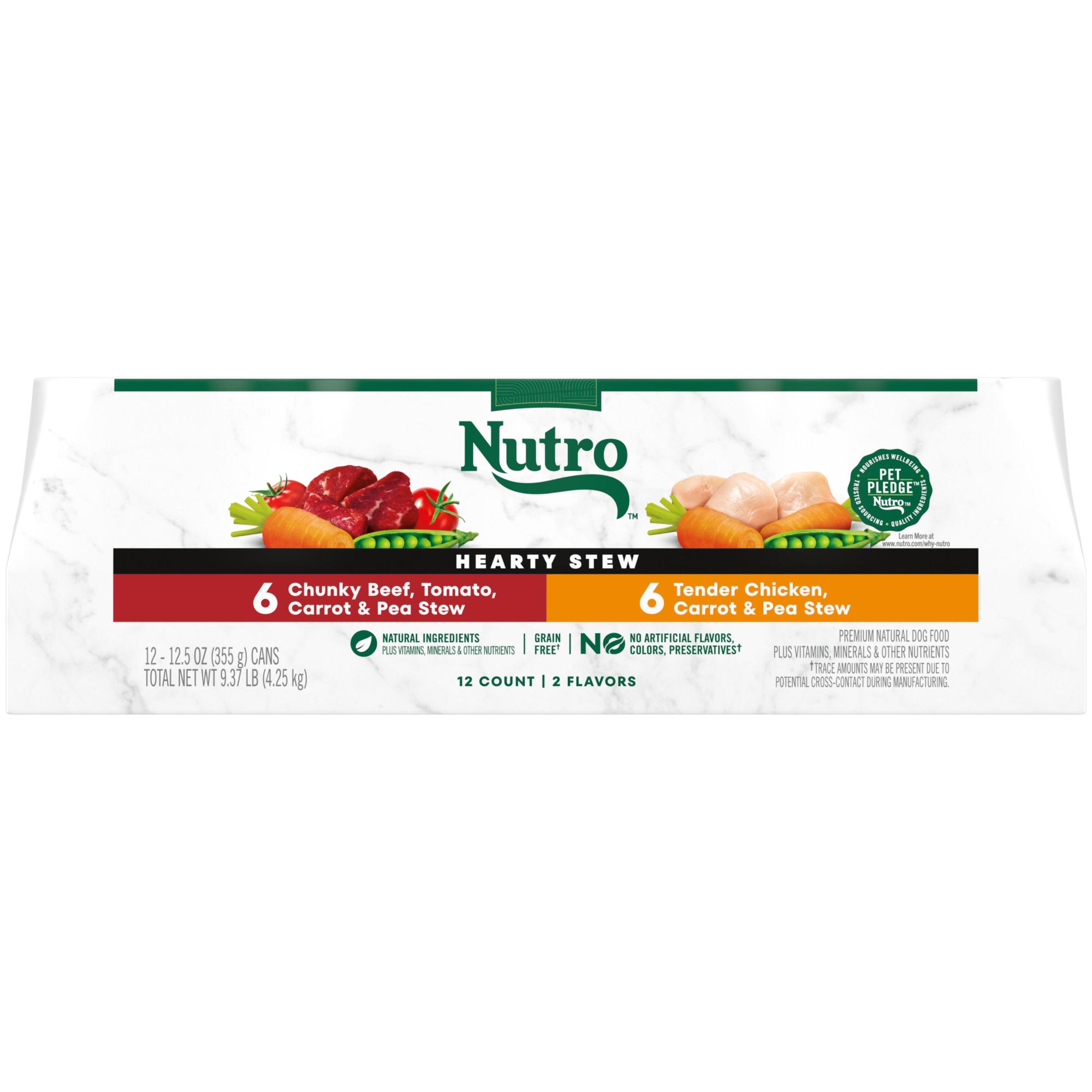 Nutro Hearty Natural Tender Chicken Chunky Beef Tomato Carrot Pea Stew Wet Dog Food Variety Pack 12.5 oz. Count of 12 Petco