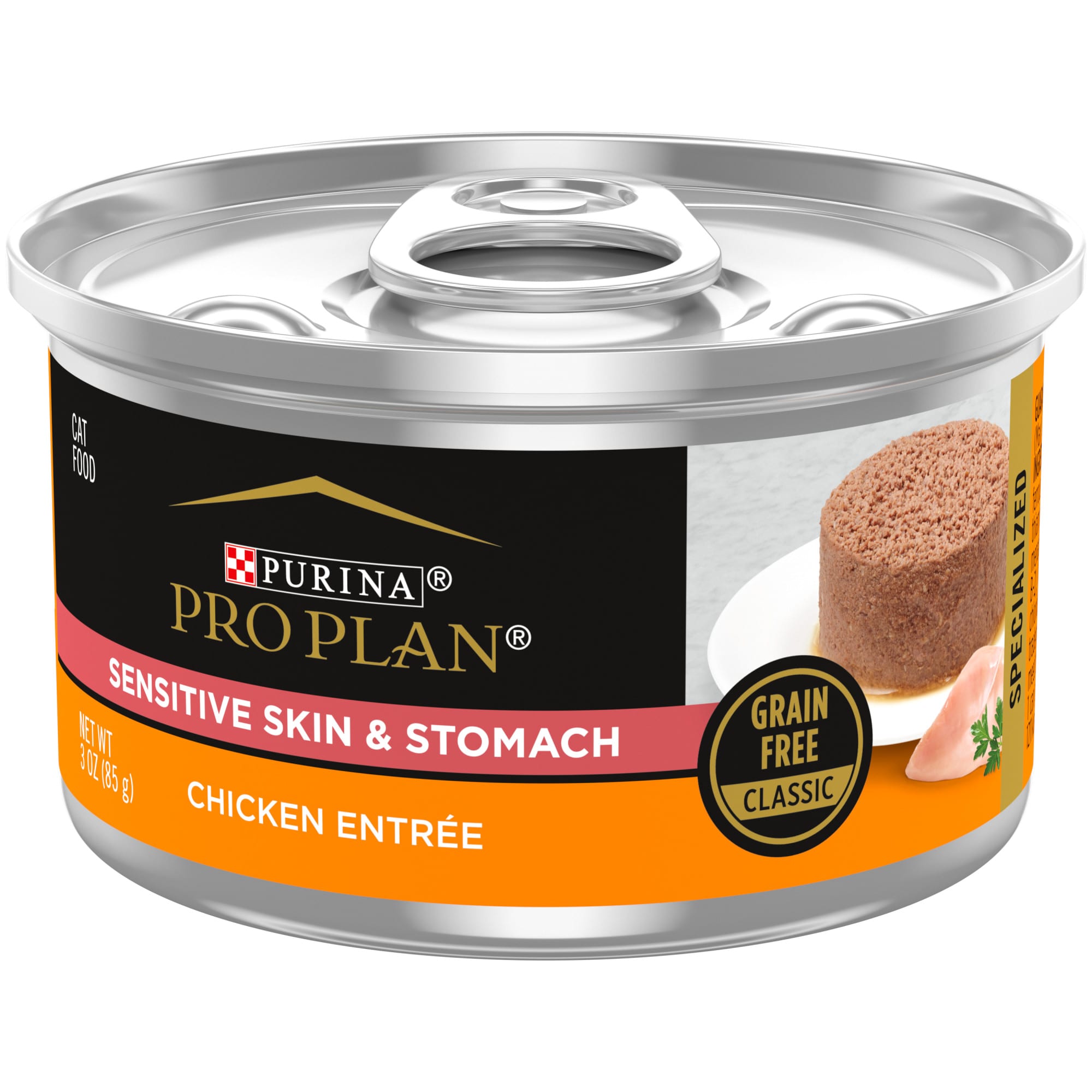 Purina Pro Plan SPECIALIZED Grain Free Sensitive Skin Stomach Chicken Entree Pate Wet Cat Food 3 oz. Case of 24