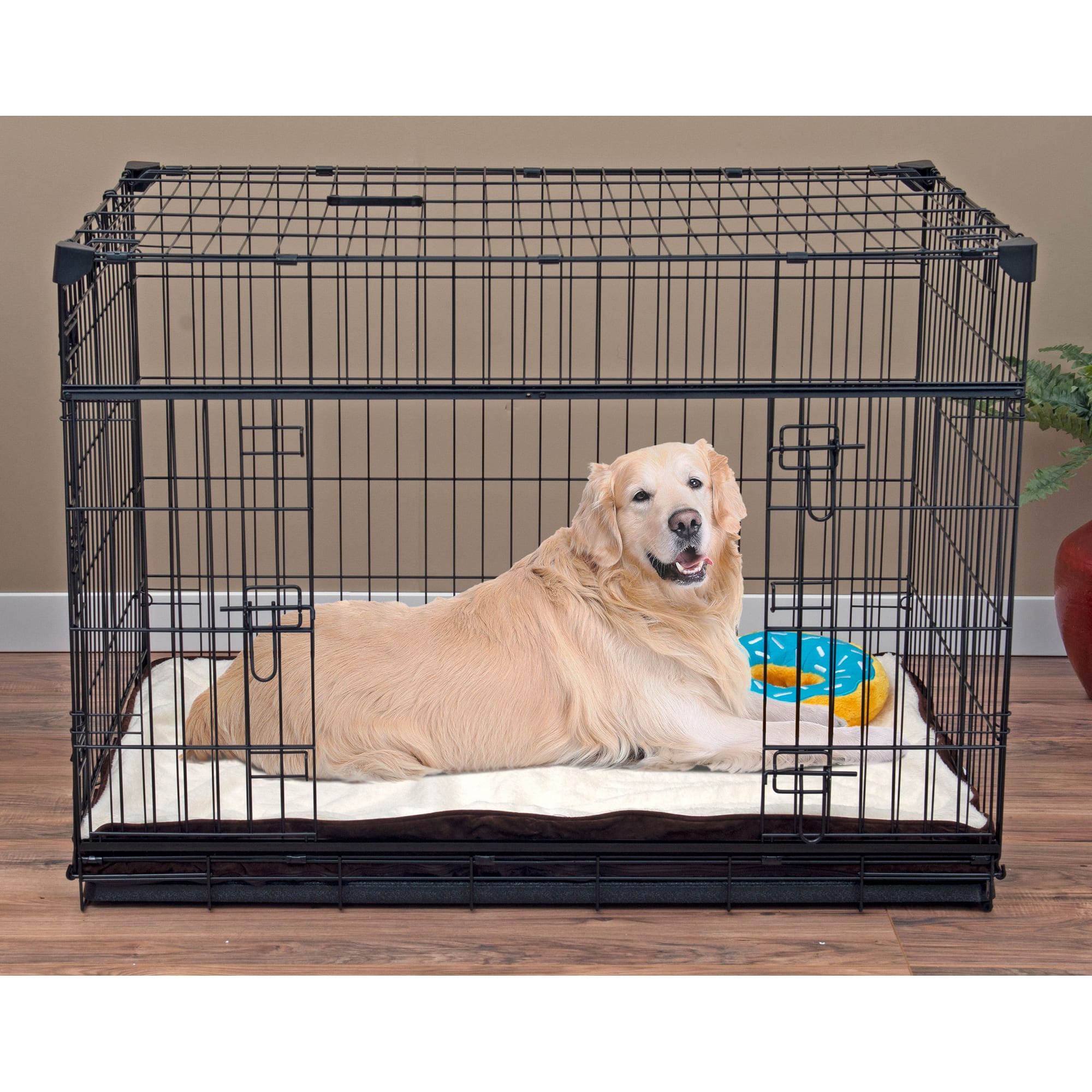 Lucky Dog Sliding Double Door Crate with Corner Stabilizers