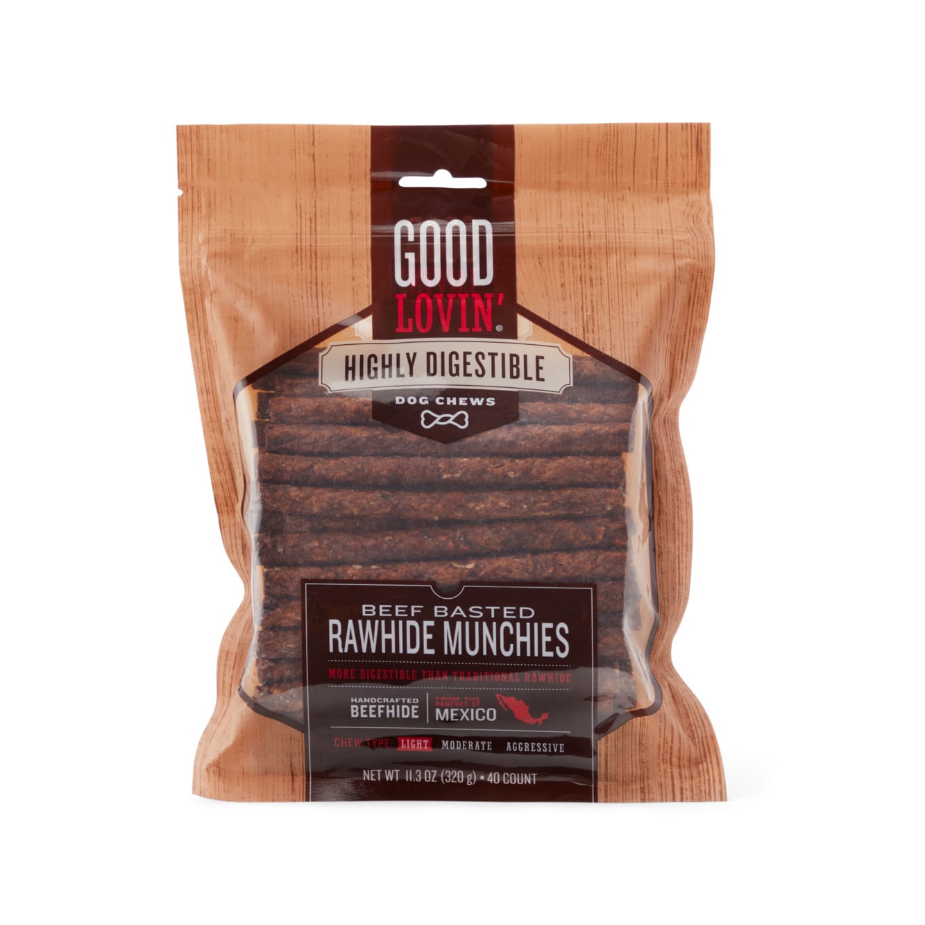 Good Lovin Highly Digestible Beef Basted Rawhide Munchies Dog Treats 11.3 oz. Count of 40 Petco