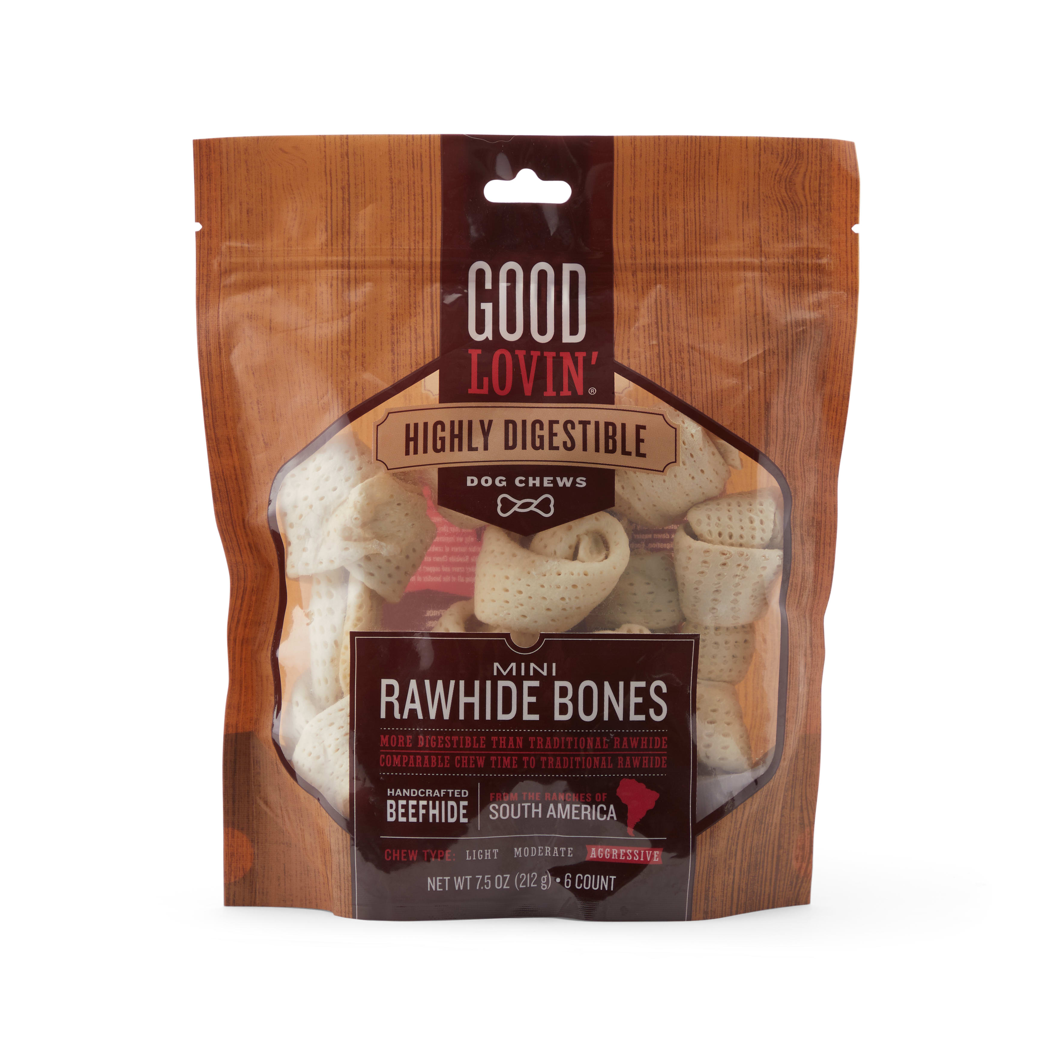 Good Lovin Highly Digestible Rawhide Bones for Dogs 7.5 oz. Count of 6