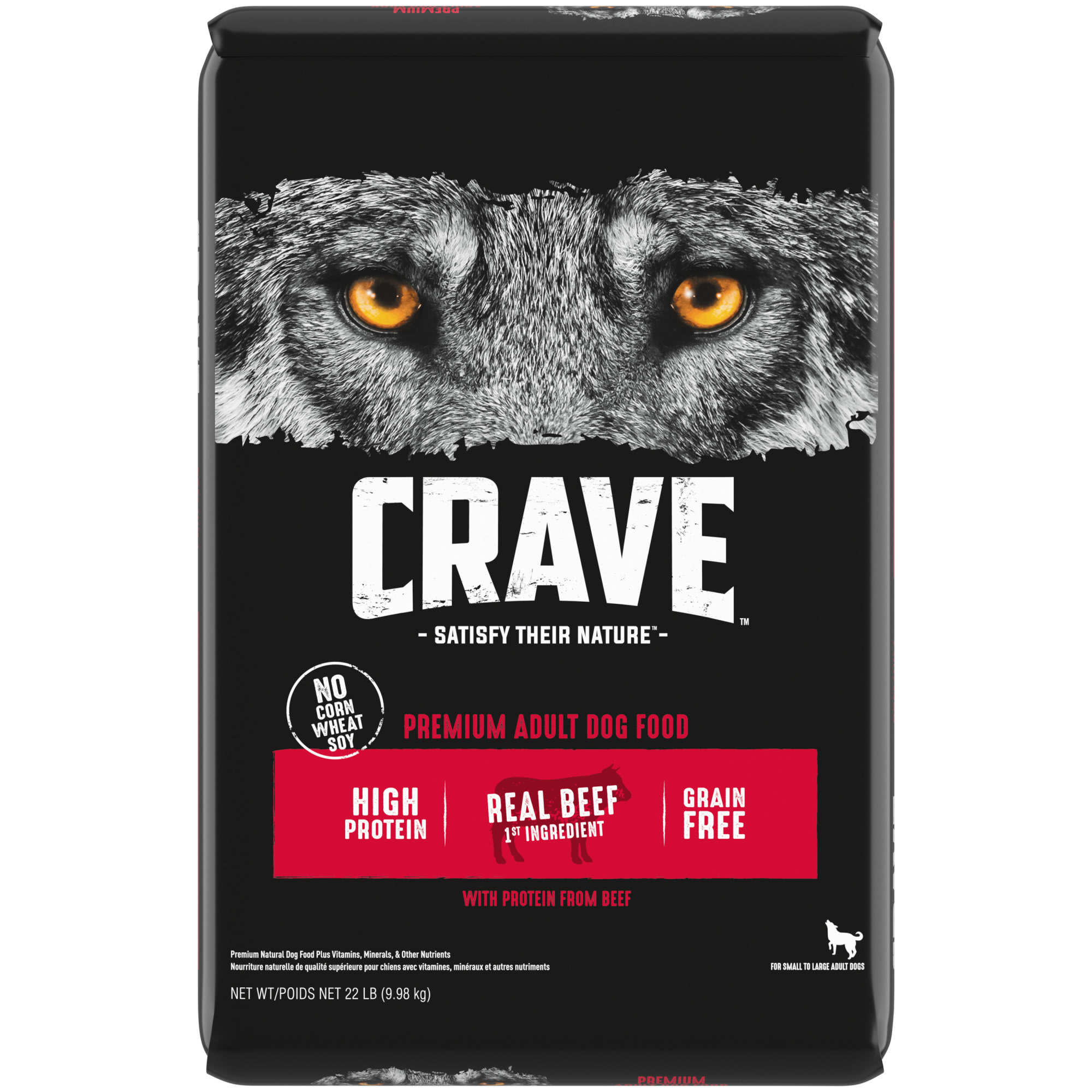 (Best by Apr 18/024)CRAVE High Protein Adult Grain Free Natural Dry Dog Food With Protein from Beef, 22 lb. Bag