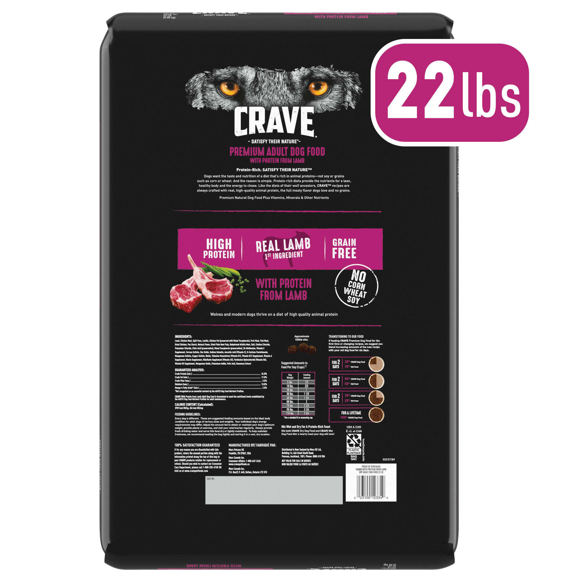 Crave Grain Free High Protein Real Lamb Premium Adult Dry Dog Food 22 lbs. Petco