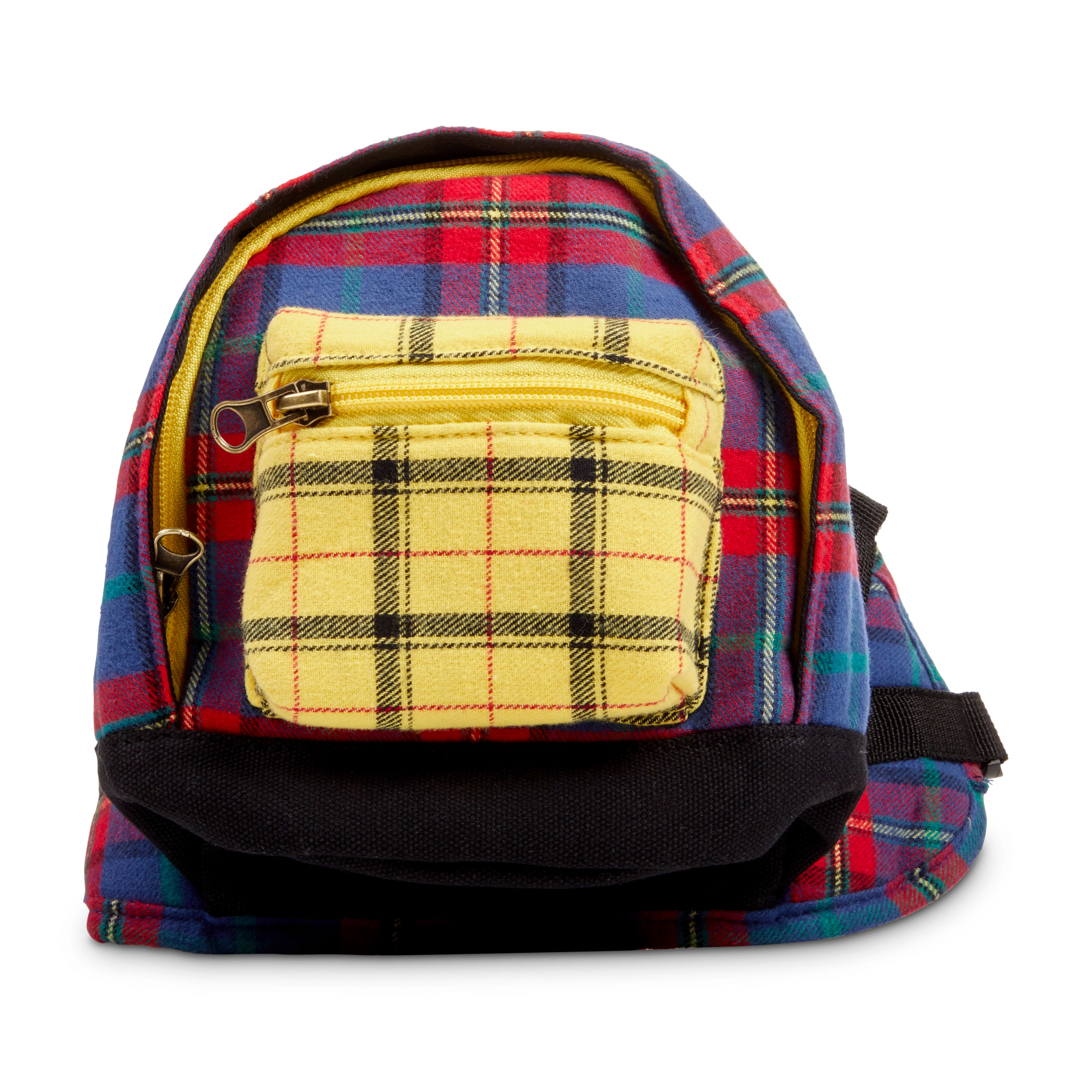 blue plaid backpack