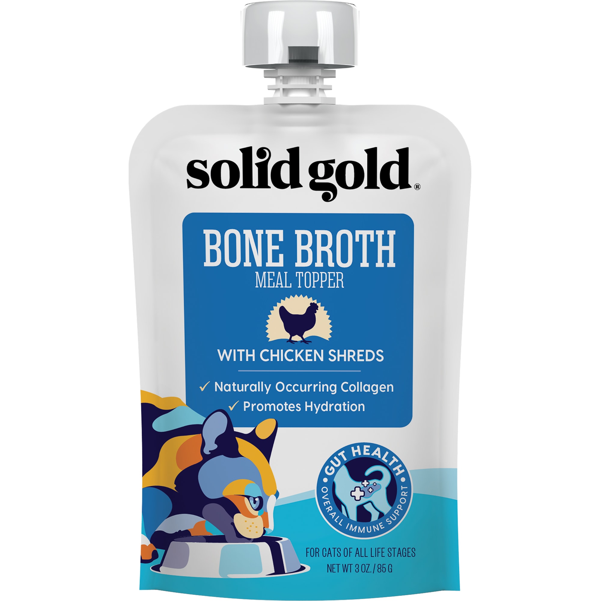 Solid Gold Bone Broth with Chicken Shreds Wet Cat Food 3 oz. Case of 12