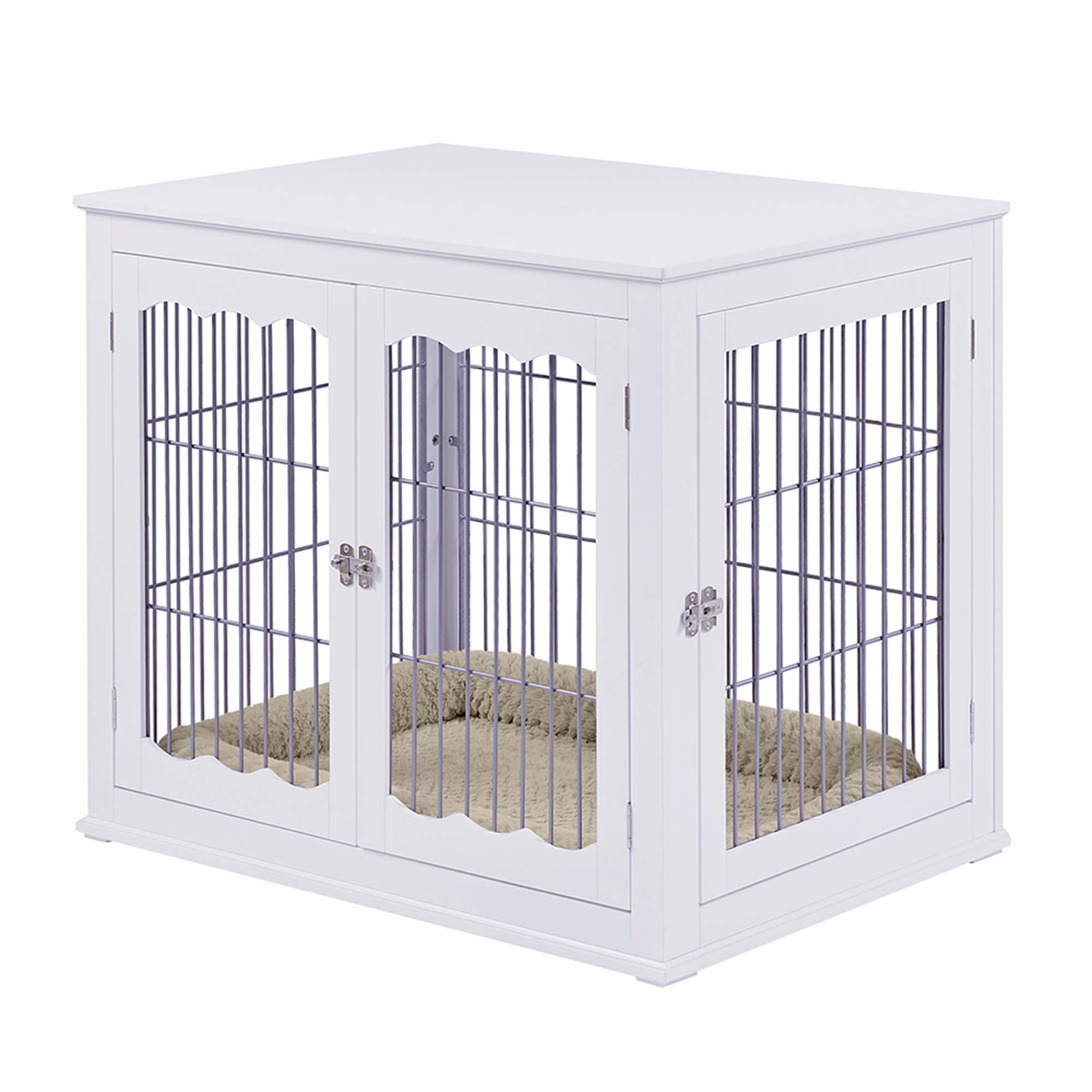 white dog cage