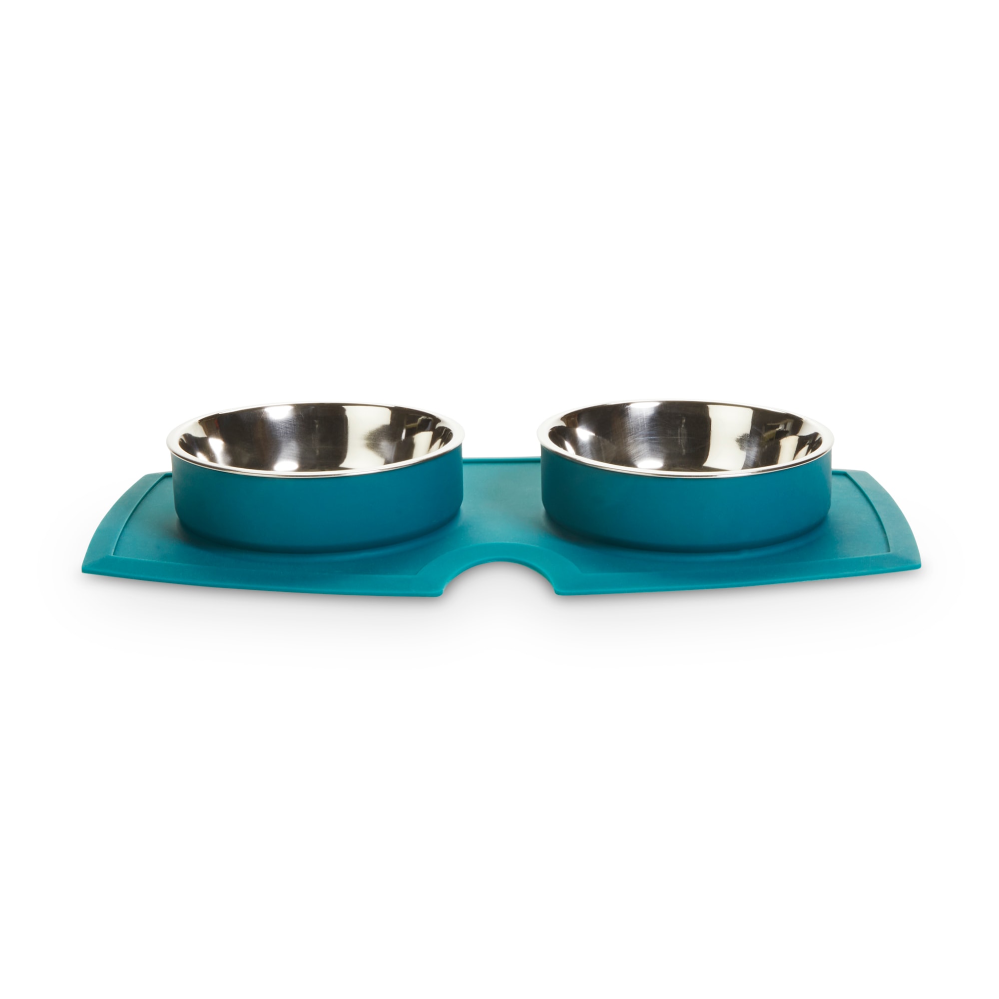 Together　Silicone　Diner　Better　Double　Bowls　EveryYay　Stainless-Steel　Cups　for　Teal　Dogs,　with　Petco