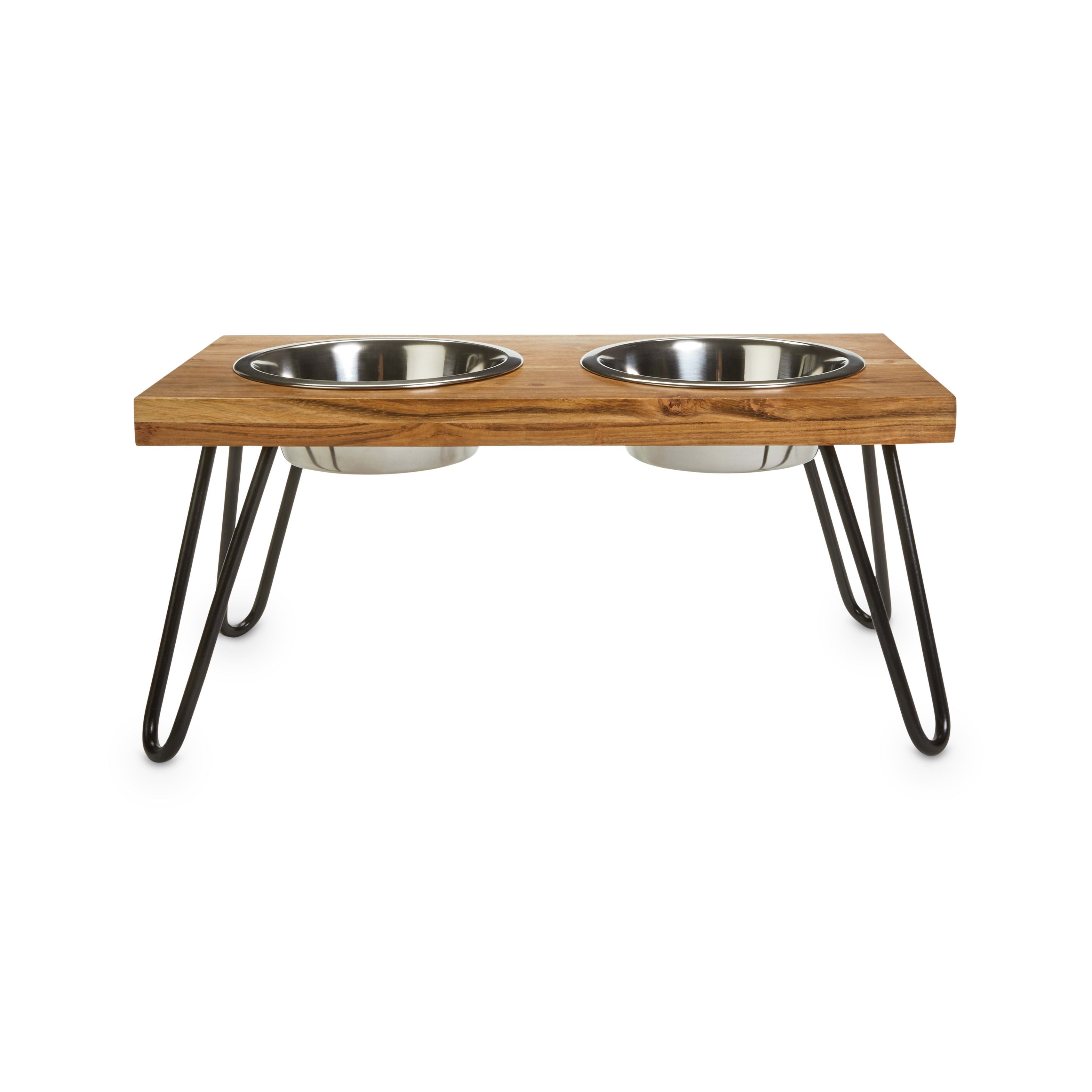 EveryYay Better Together Elevated Wood Double Diner with Stainless-Steel  Bowls for Dogs, 4.6 Cups