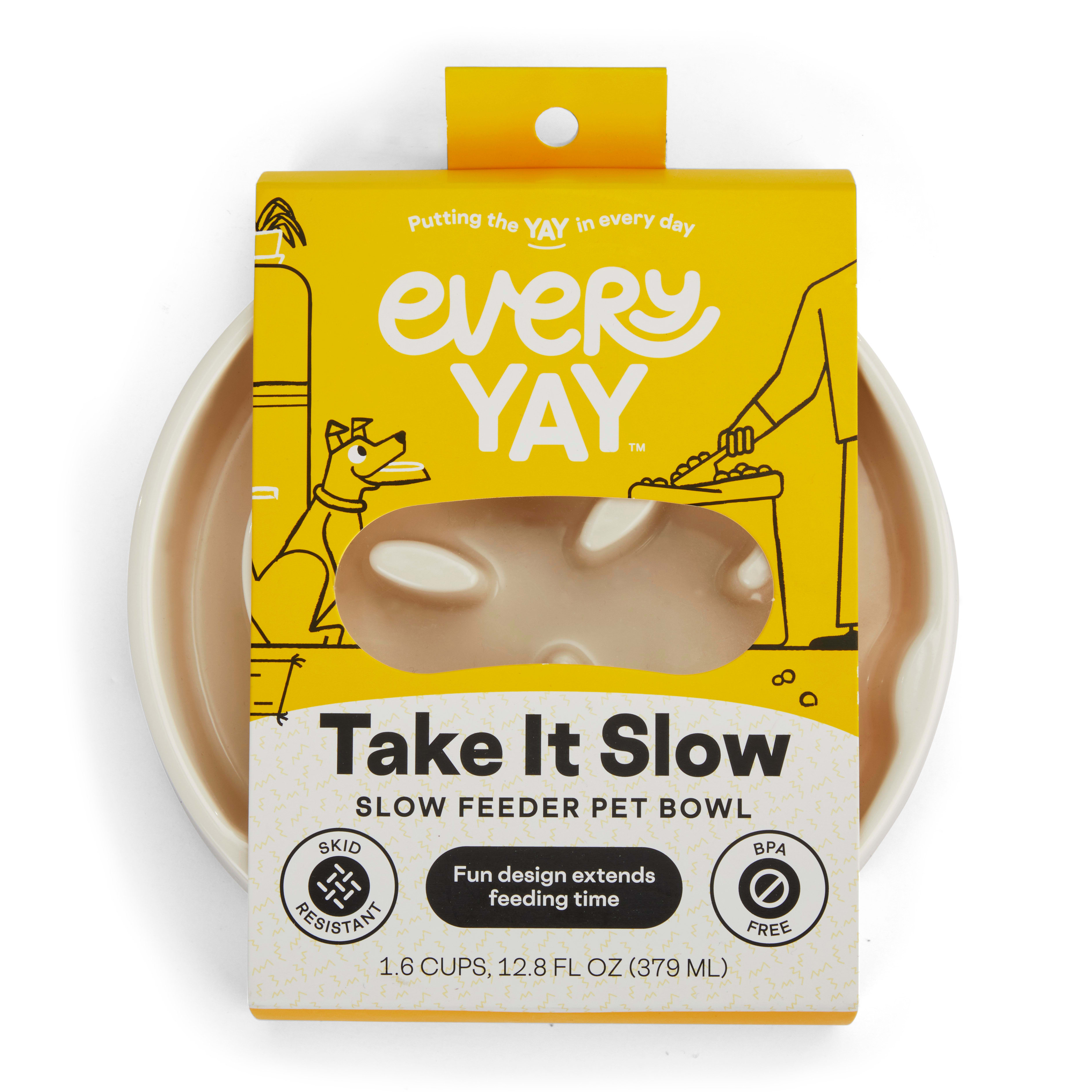 EveryYay Take it Slow White Slow Feeder Pet Bowl, 2.5 Cups