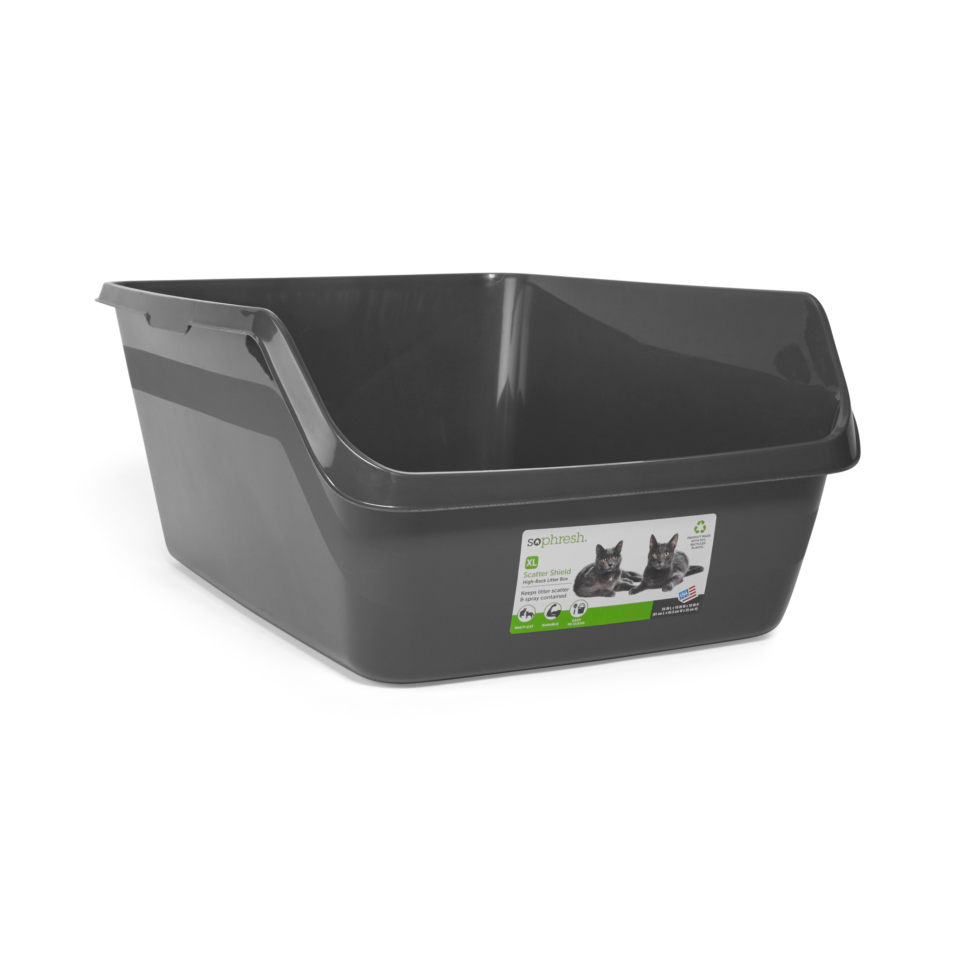 So Phresh Charcoal Shatter Shield High-Back Cat Litter Box, 24 L X 18 W X  10 H