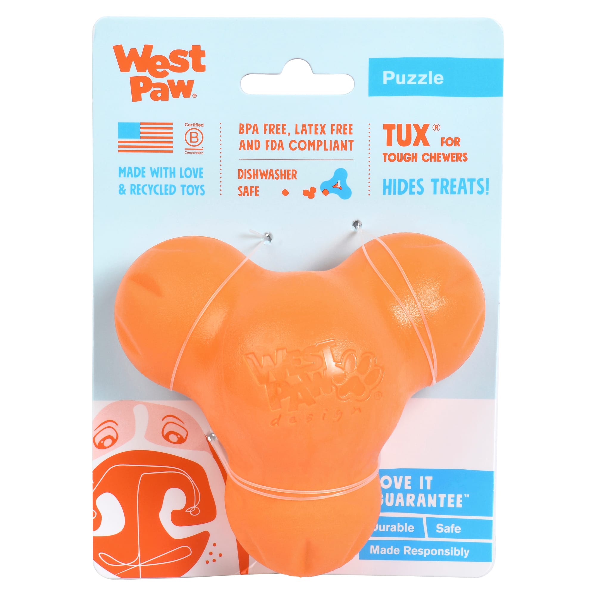 West Paw Tux Dog Toy - Aqua Blue - Small