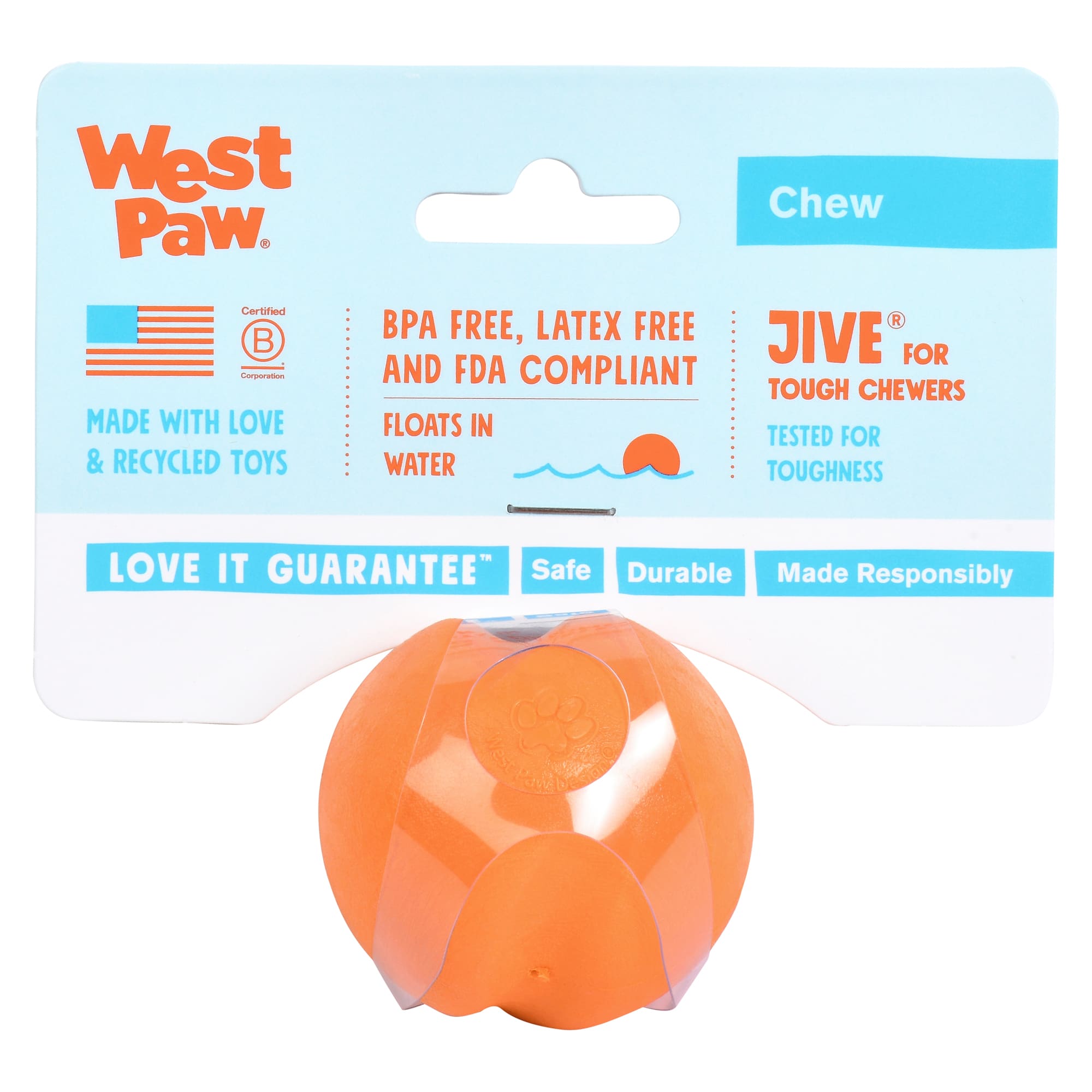 West Paw Jive Dog Toy - Aqua Blue - Small
