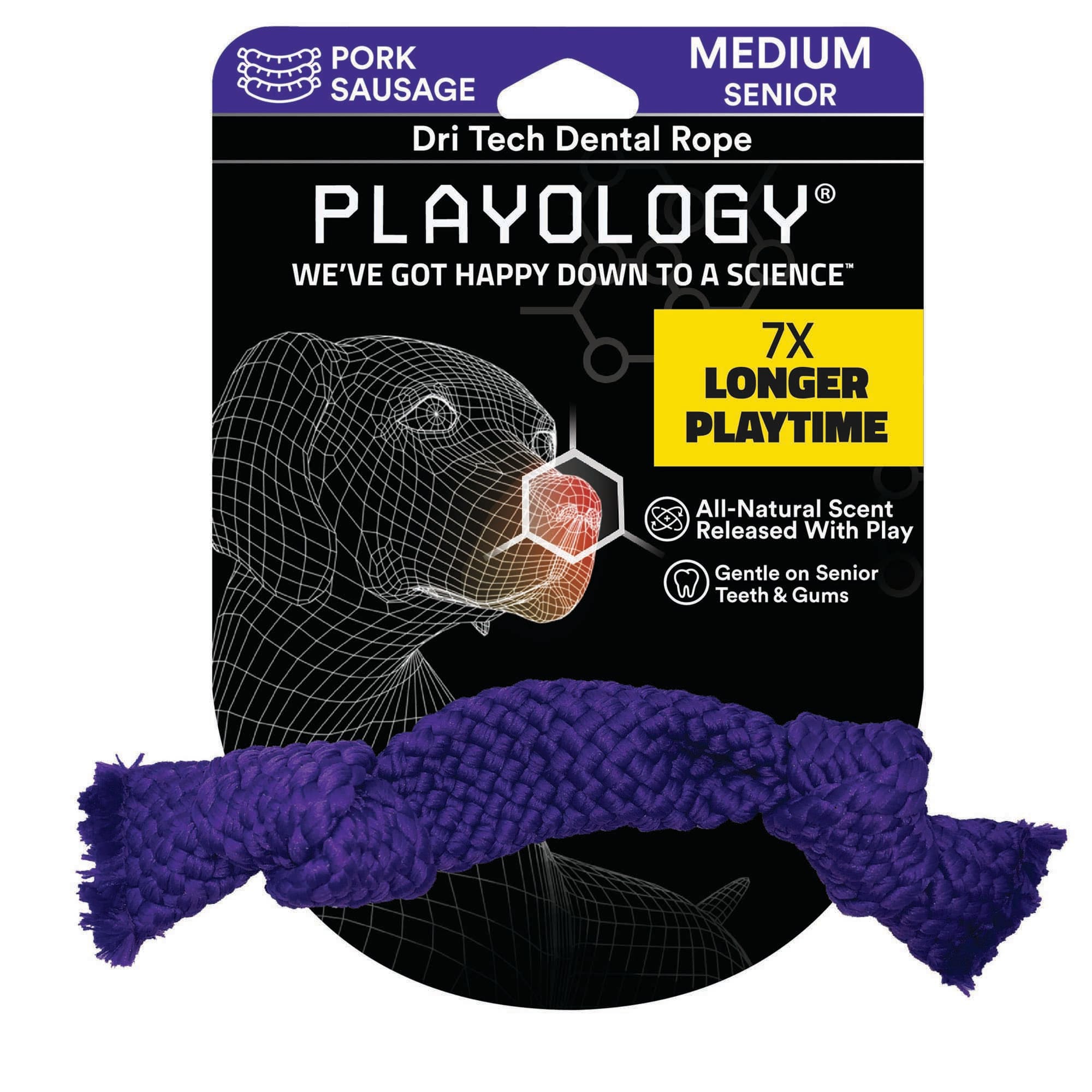 Playology Senior Dri Tech Dental Rope Pork Sausage Dog Toy Medium Petco