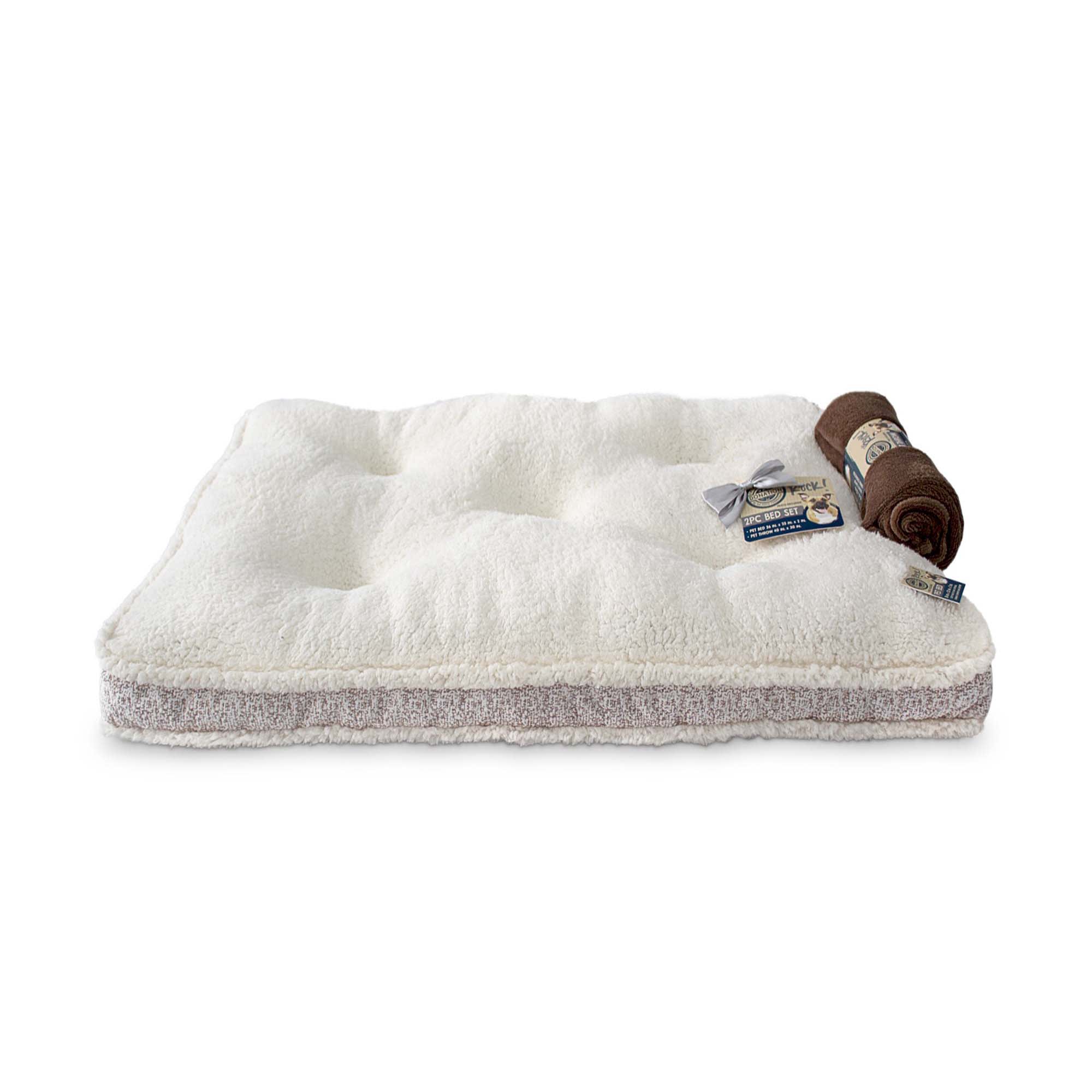 Dogs Rock 2PC Brown Tufted Pet Bed with Blanket, 36