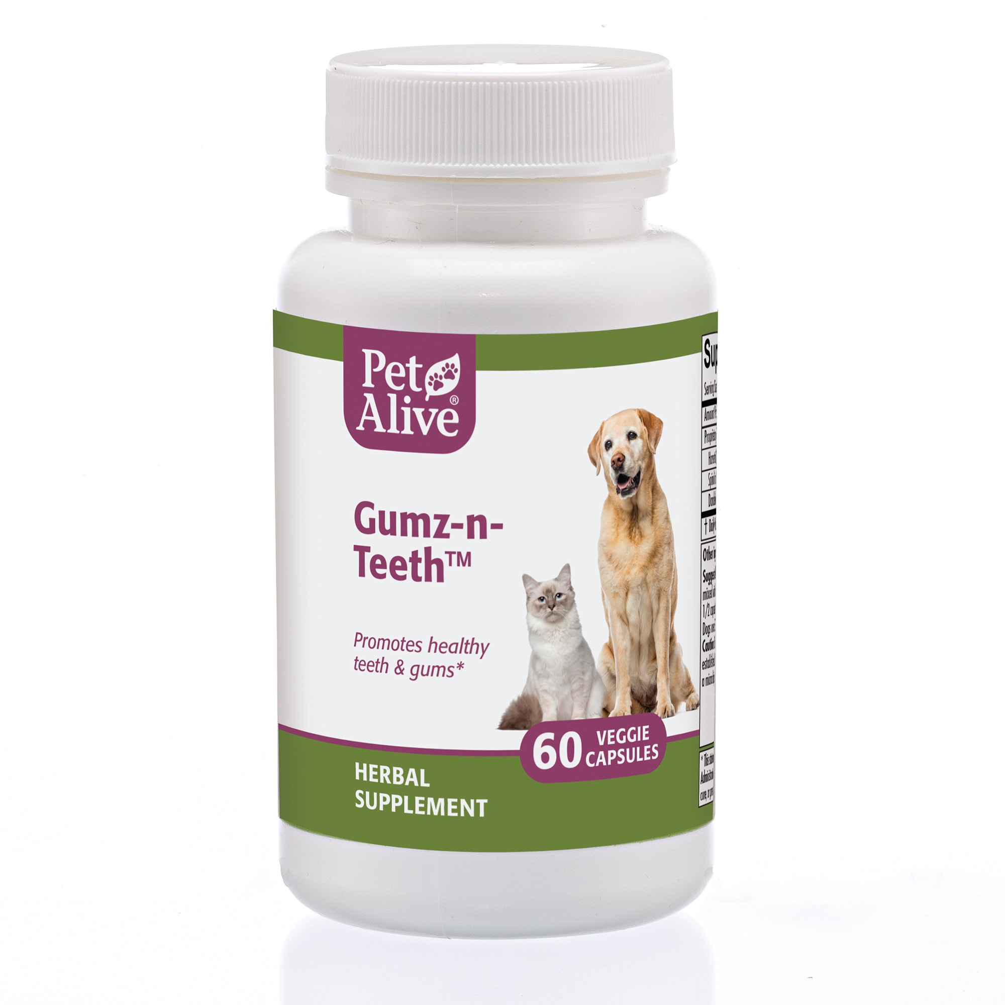 PetAlive Gumz-n-Teeth Veggie Capsules Natural Herbal Supplement Oral Health  for Pets, Count of 60 | Petco