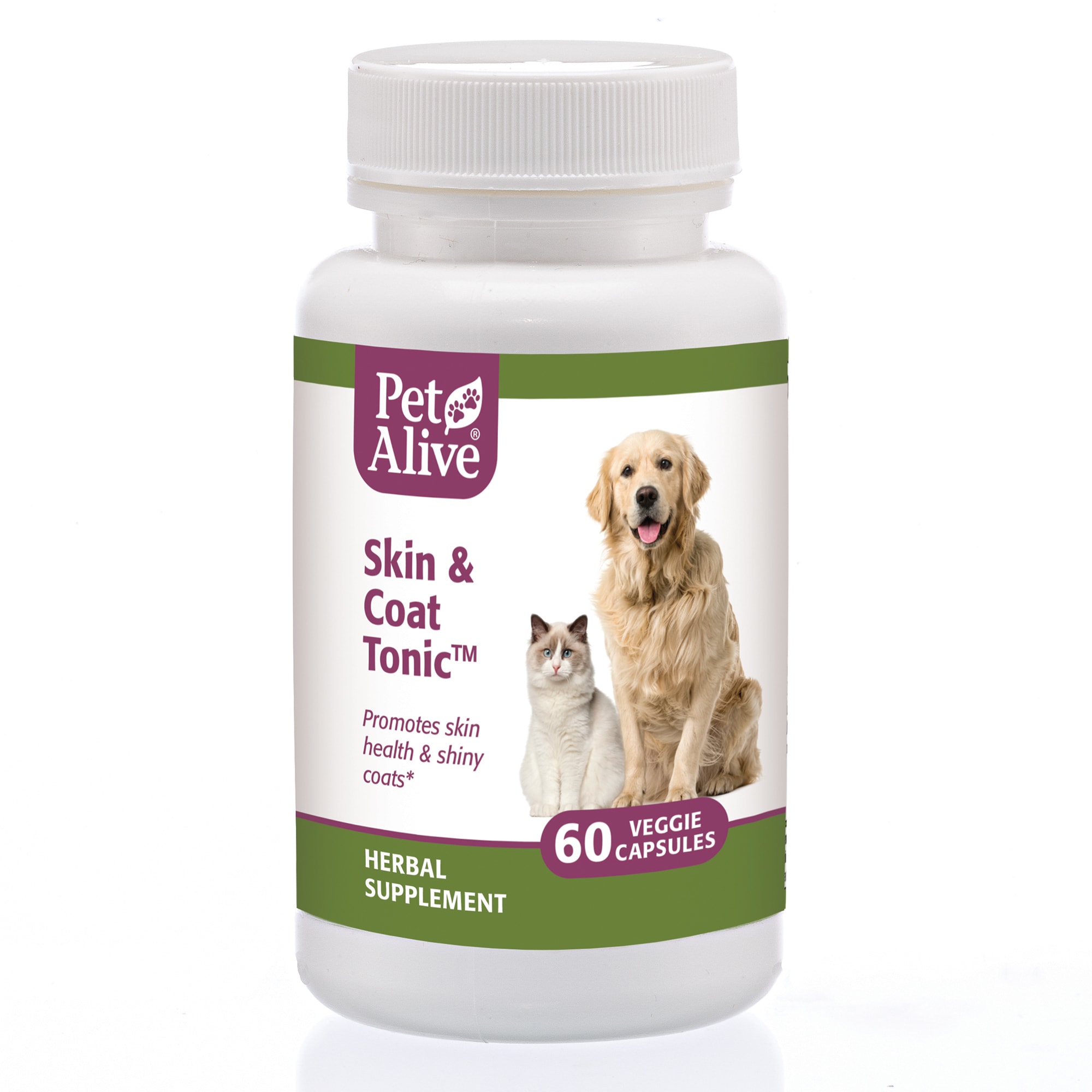 PetAlive Skin & Coat Tonic Veggie Capsules Natural Herbal Supplement for  Shiny & Glossy Fur for Pets, Count of 60 | Petco
