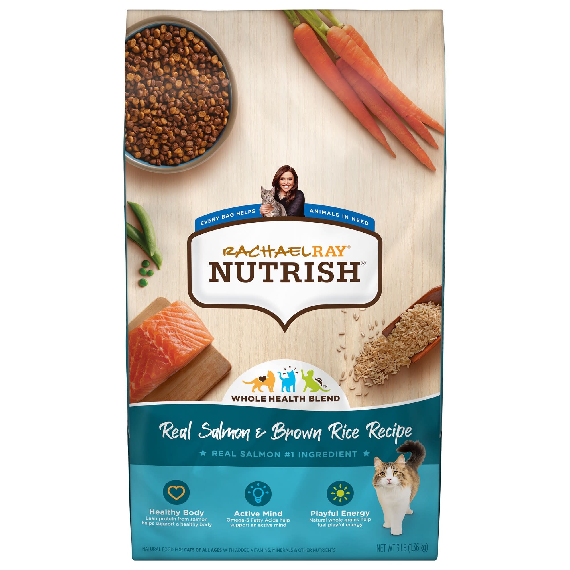Rachael Ray Nutrish Natural Salmon & Brown Rice Recipe Dry Cat Food, 3
