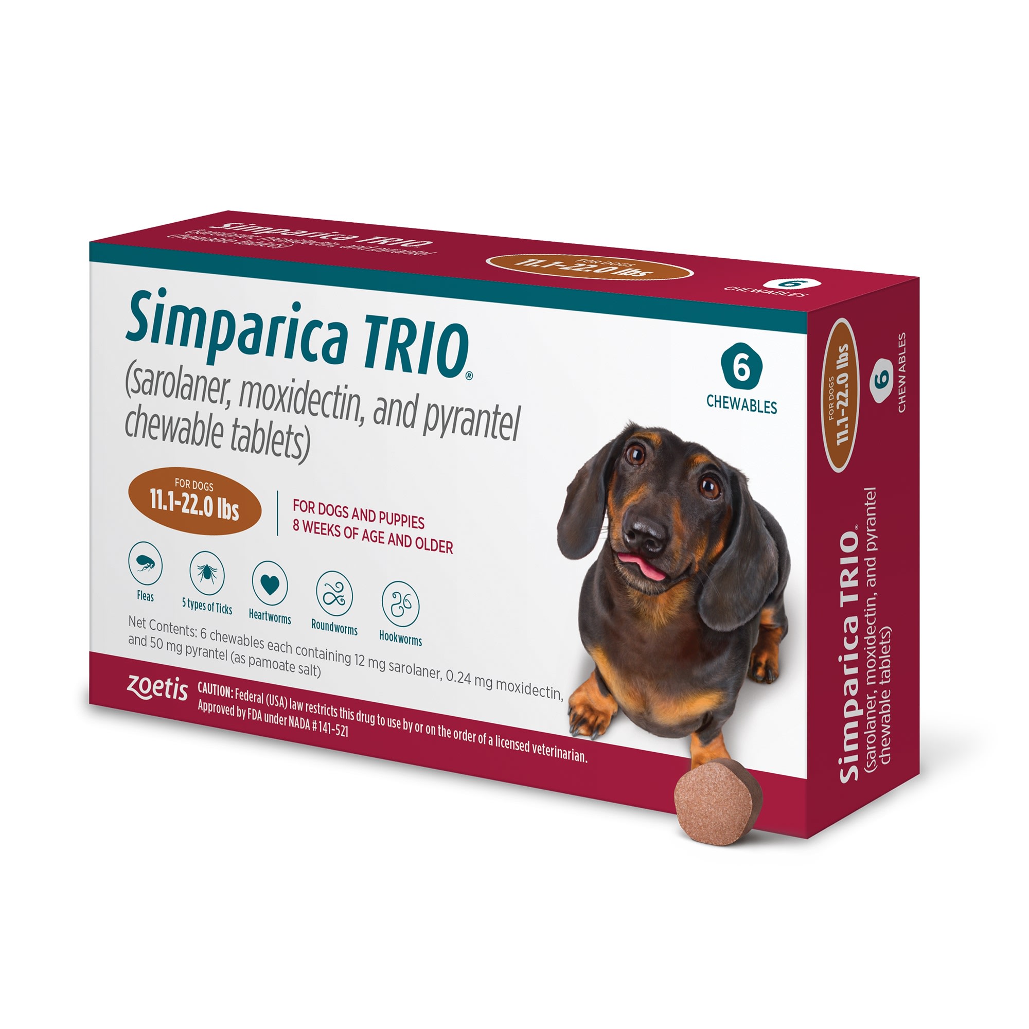 Simparica Trio 11 1 22 Lbs Dogs 6 Month Supply Petco