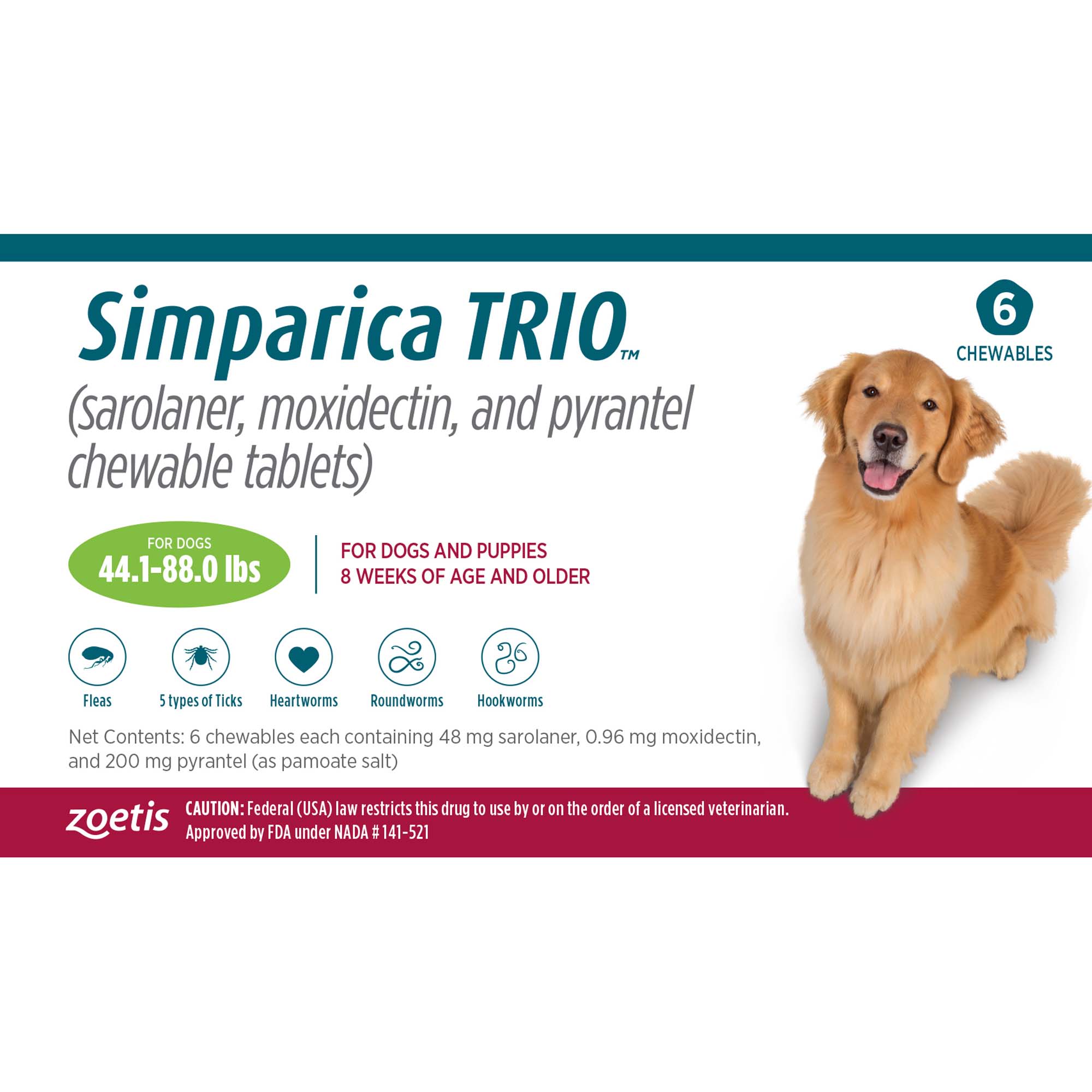 Simparica Trio 44.1-88 lbs. Dogs, 6 Month Supply
