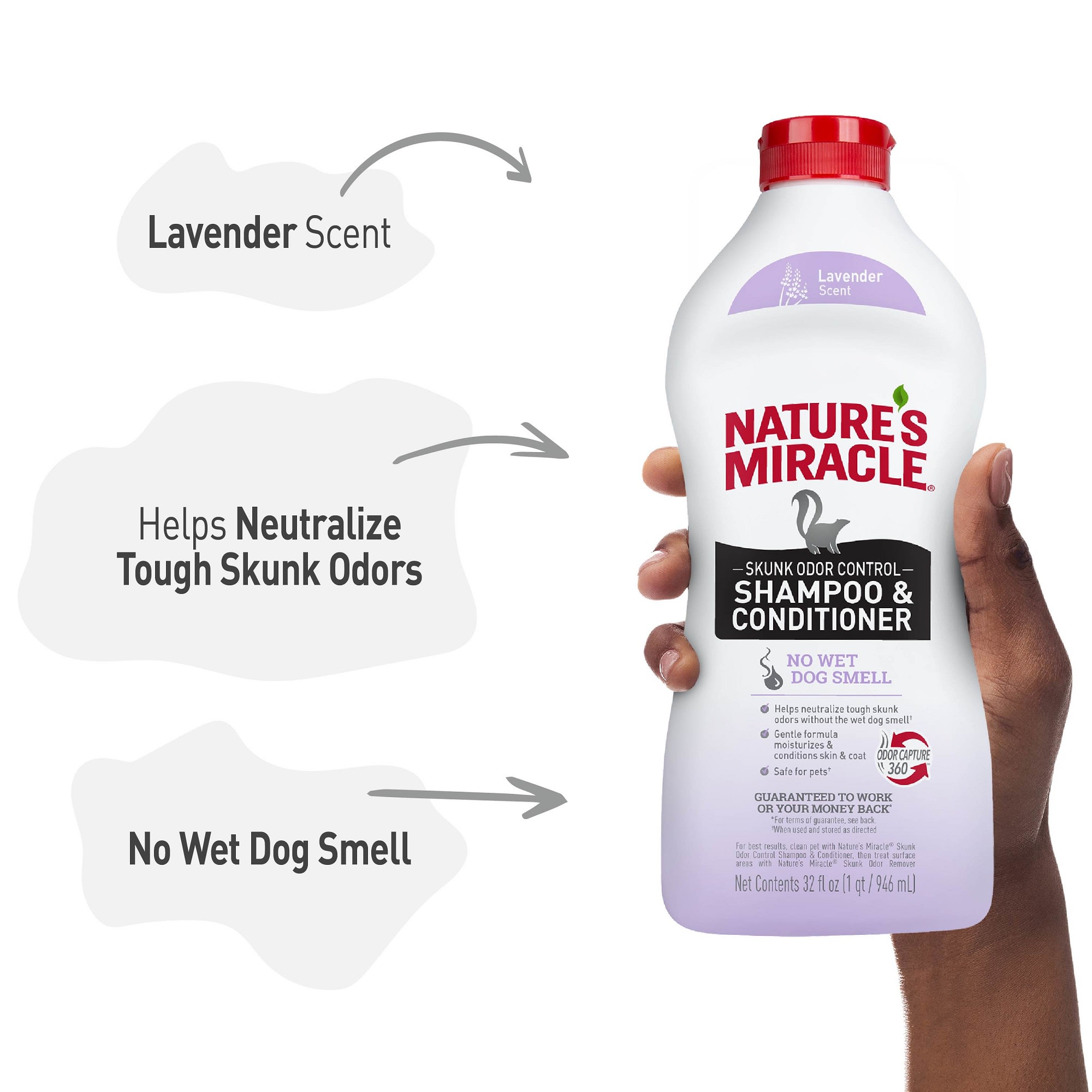 Nature's Miracle Lavender Scented Skunk Odor Control Shampoo & Conditioner  for Pets, 32 fl. oz.