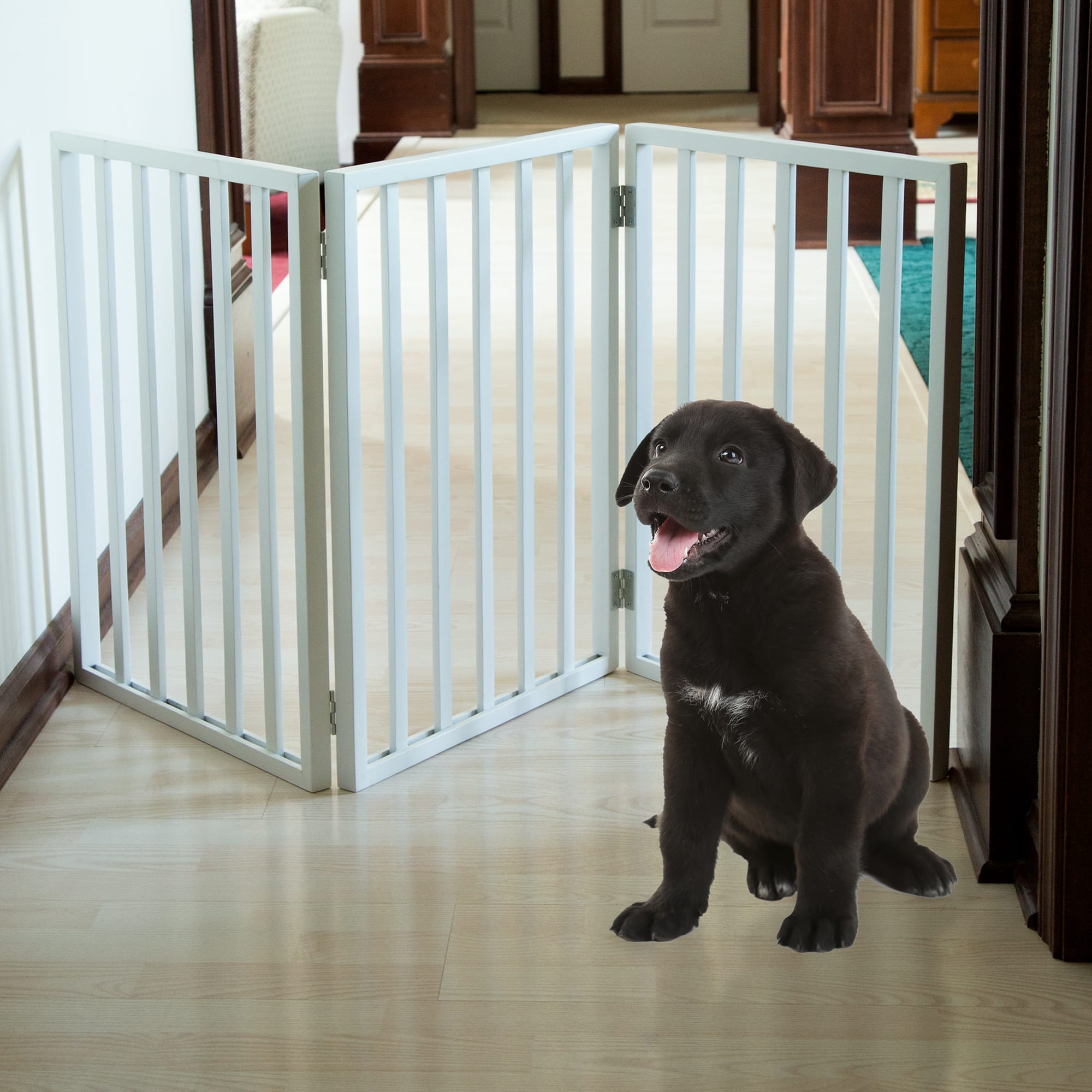 PETMAKER Freestanding Wooden White Pet Gate 1