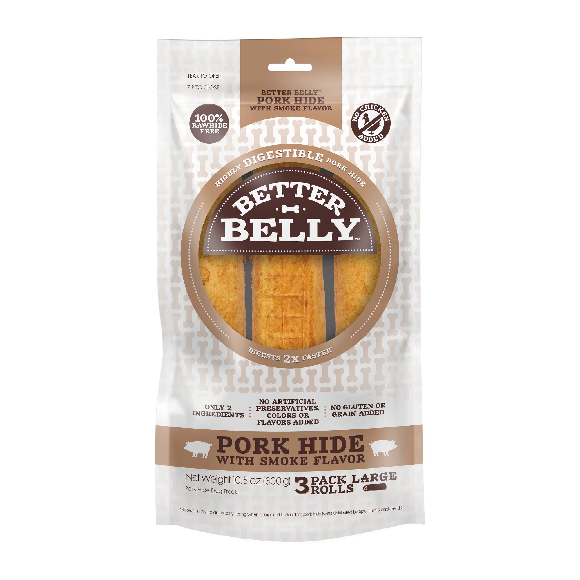 Better Belly Pork Hide Large Rolls Dog Treats, Count of 3