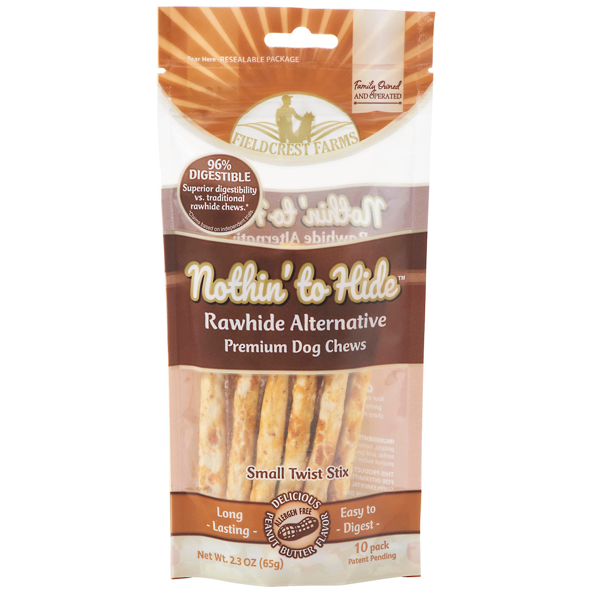 Fieldcrest Farms Peanut Butter Twist Stix for Dogs, 65g Pack of 10
