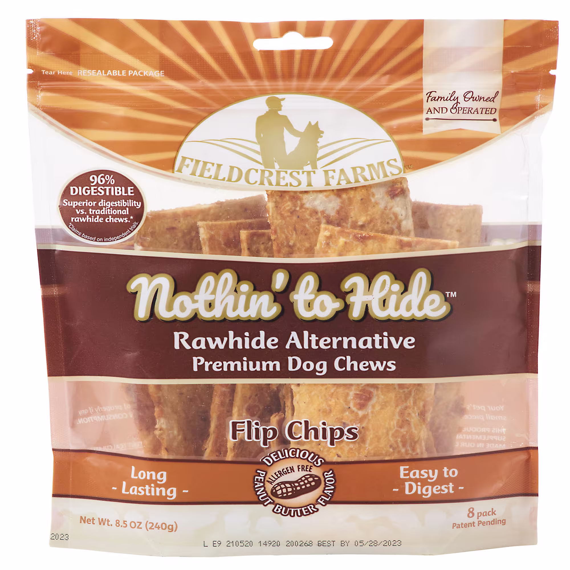 FIELDCREST FARMS NOTHIN' TO HIDE FLIP CHIPS PEANUT BUTTER FLAVOR DOG CHEW, 8.5 OZ., COUNT OF 8