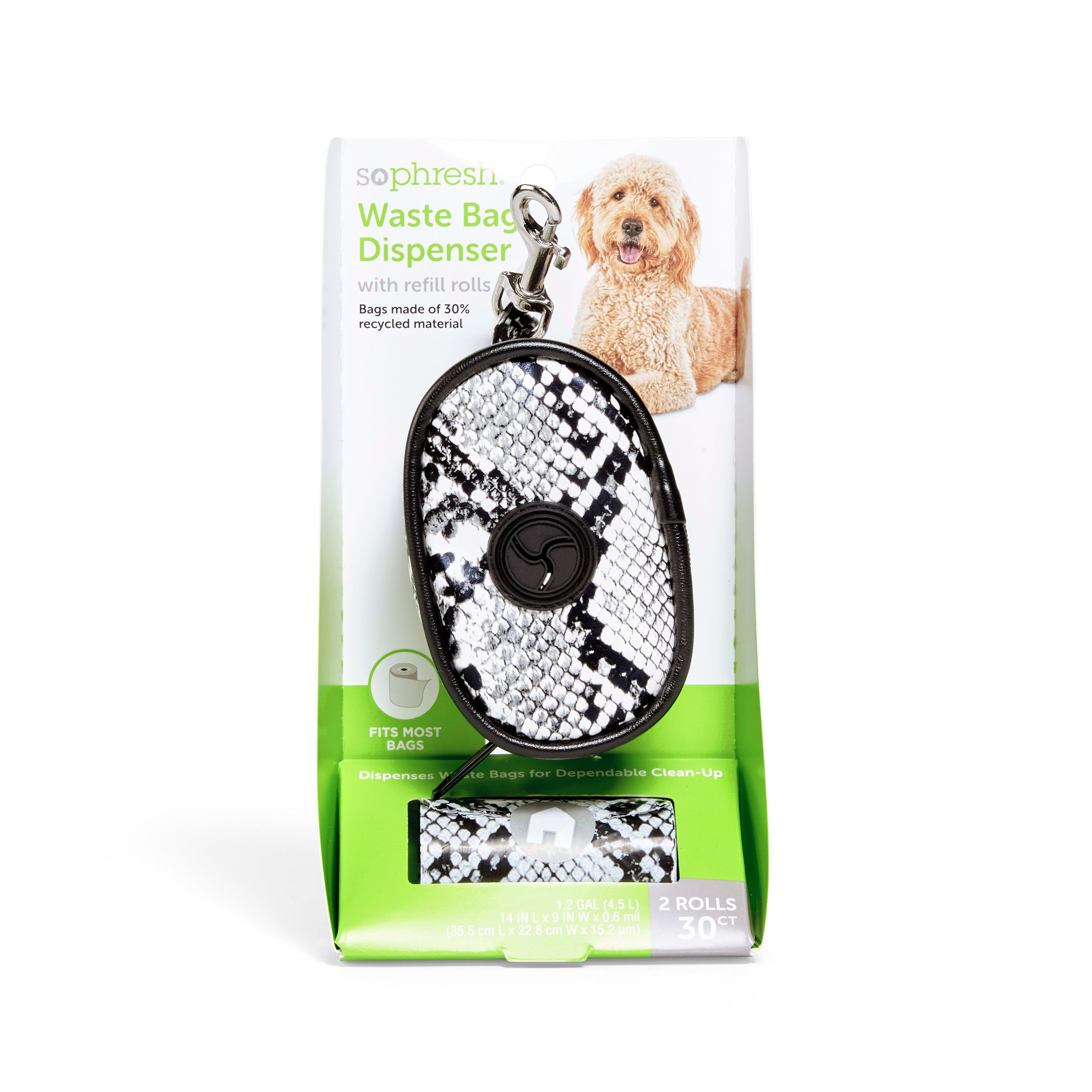 So Phresh SnakePrint Fabric Dog Waste Bag Dispenser with Refill Rolls