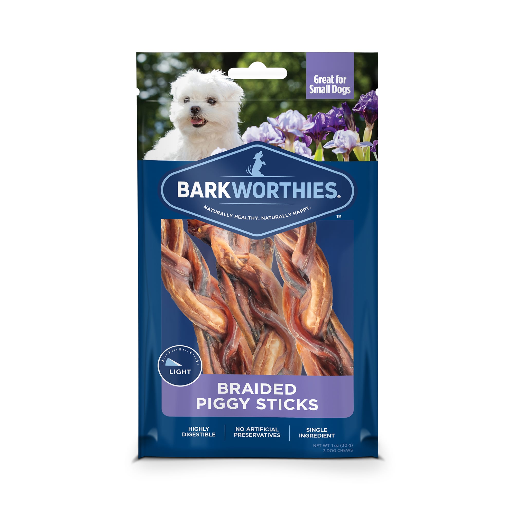 Barkworthies Braided Piggy Sticks Dog Treats, Count of 3 Petco
