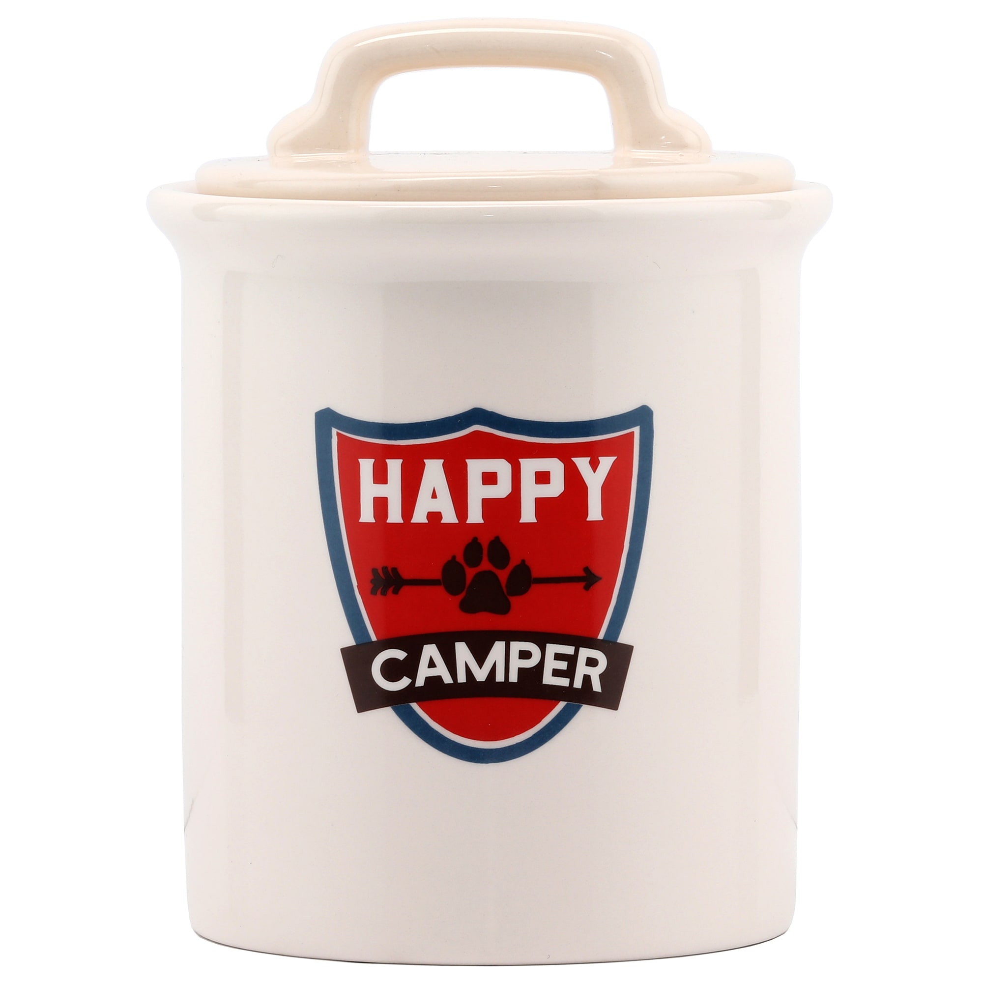 Open Road Brands Happy Camper Ceramic Jar for Dogs, Regular, White